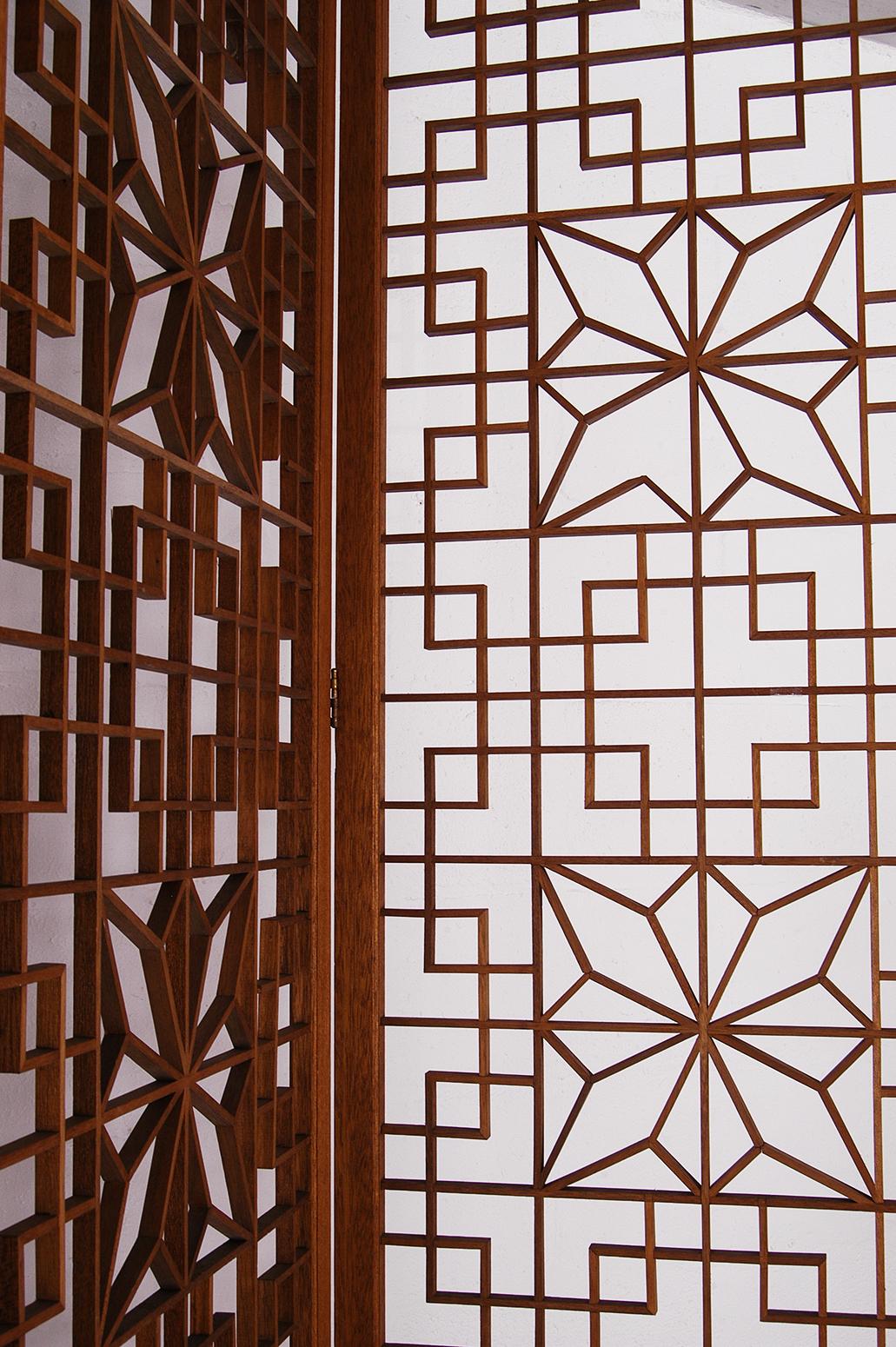 Midcentury Teak Kumiko Folding Screen Room Divider Japanese Art Latticework 6