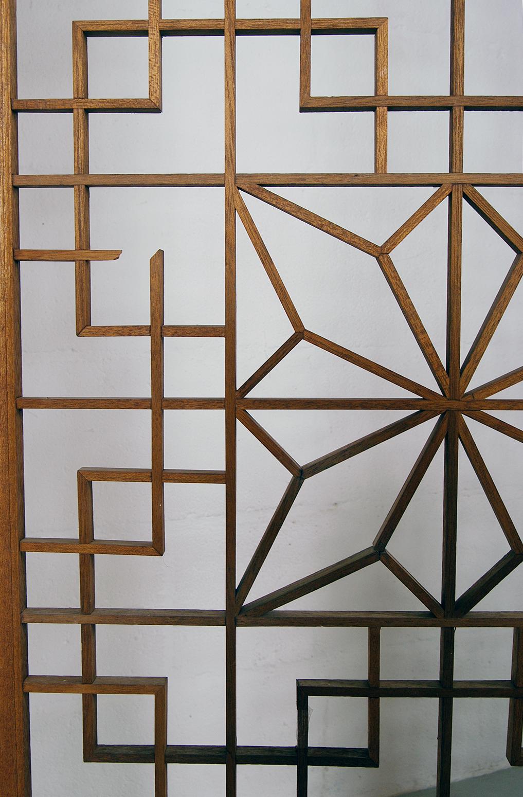 Midcentury Teak Kumiko Folding Screen Room Divider Japanese Art Latticework 7