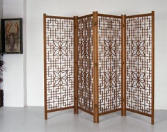 Midcentury Teak Kumiko Folding Screen Room Divider Japanese Art Latticework