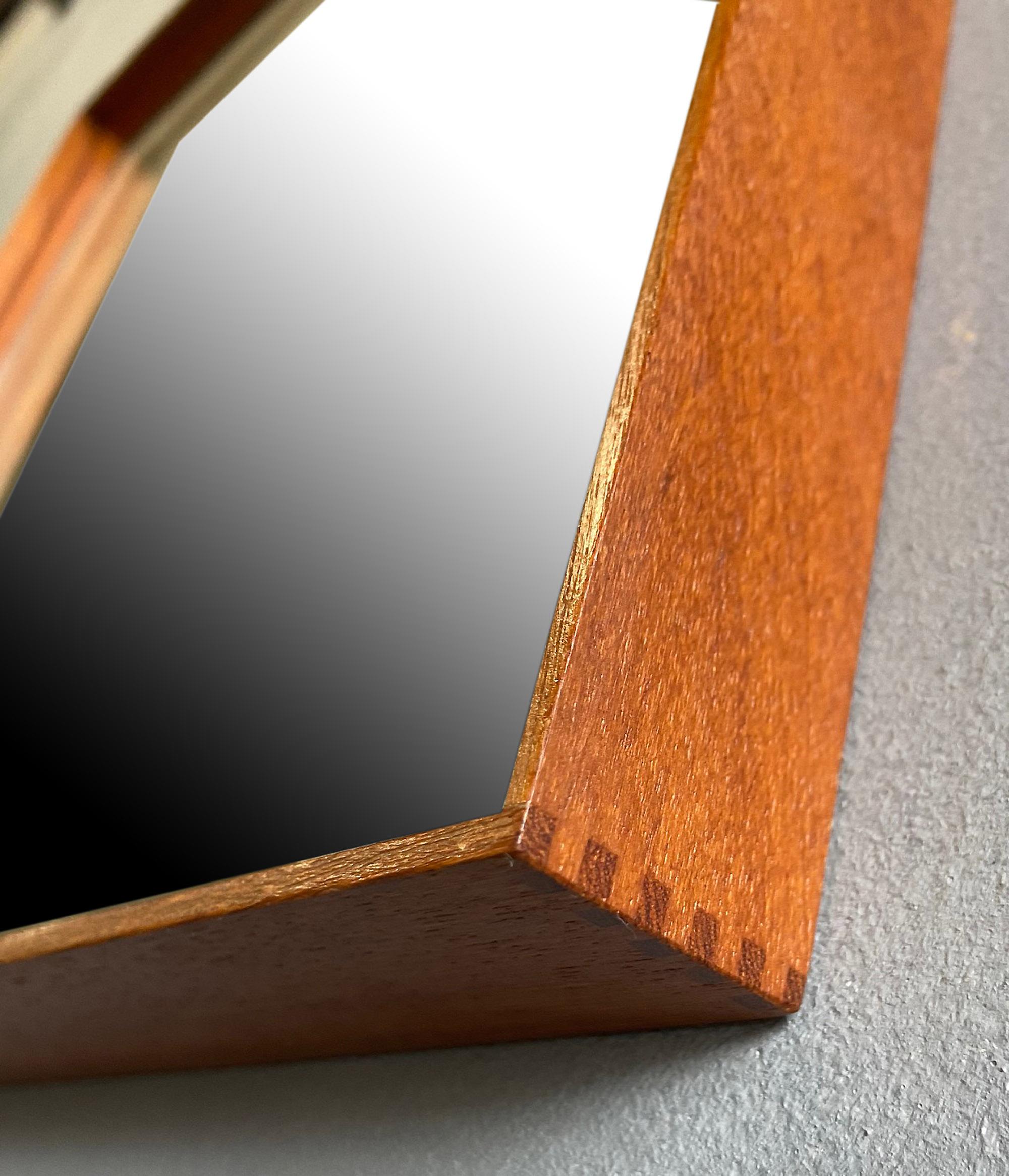 Leather Midcentury Teak Mirror by Uno & Osten Kristiansson for Glas Mäster For Sale