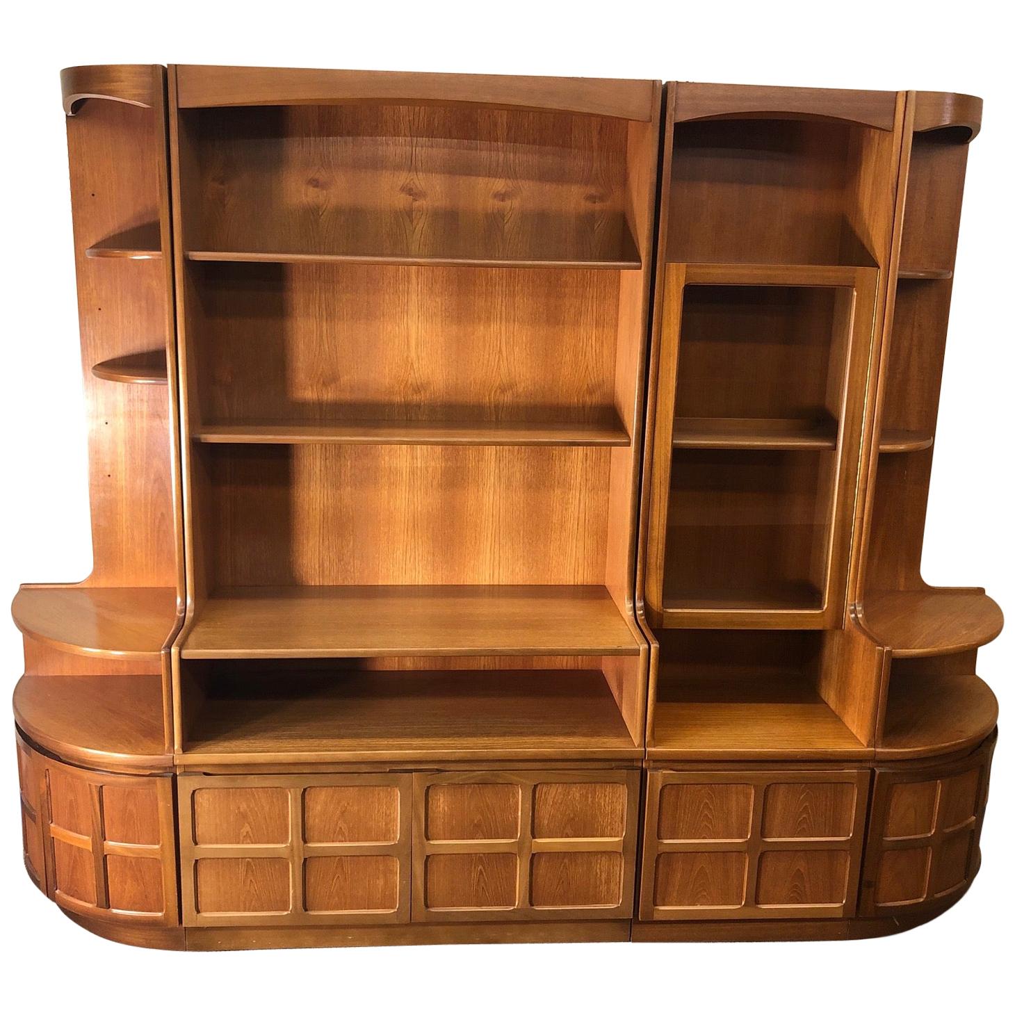 Midcentury Teak Modular 4 Part Wall Unit by Nathan Furniture For Sale