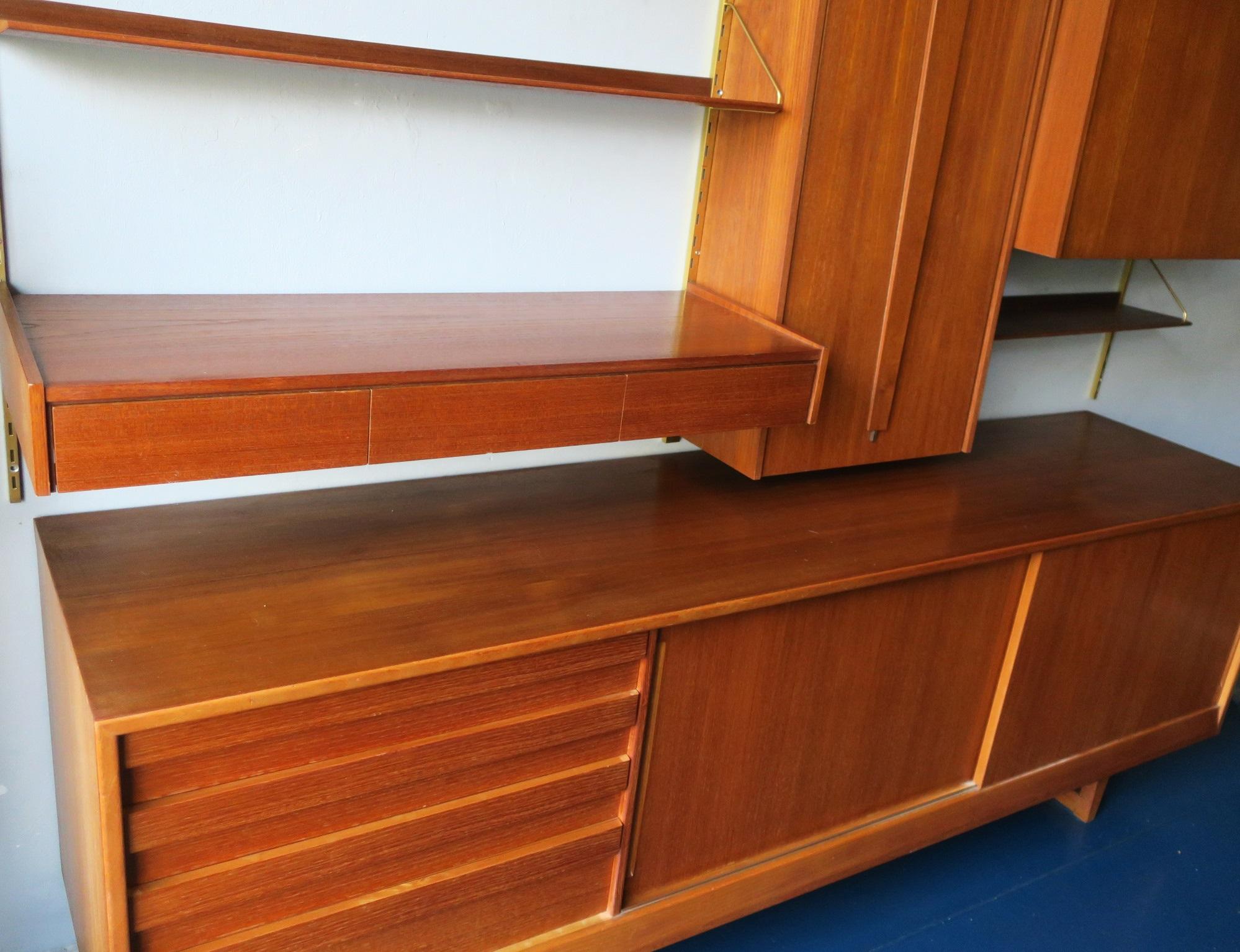 teak wall shelf system