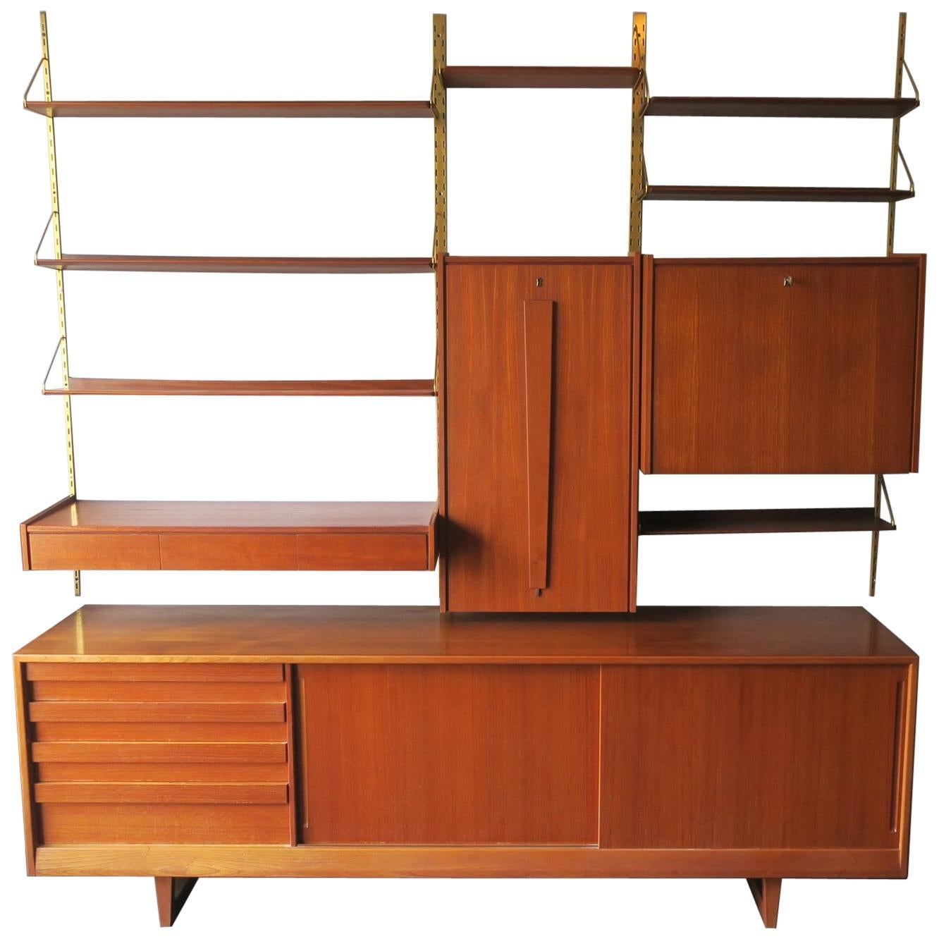 Midcentury Teak Modular Shelf System with Low Sideboard, 1960s For Sale