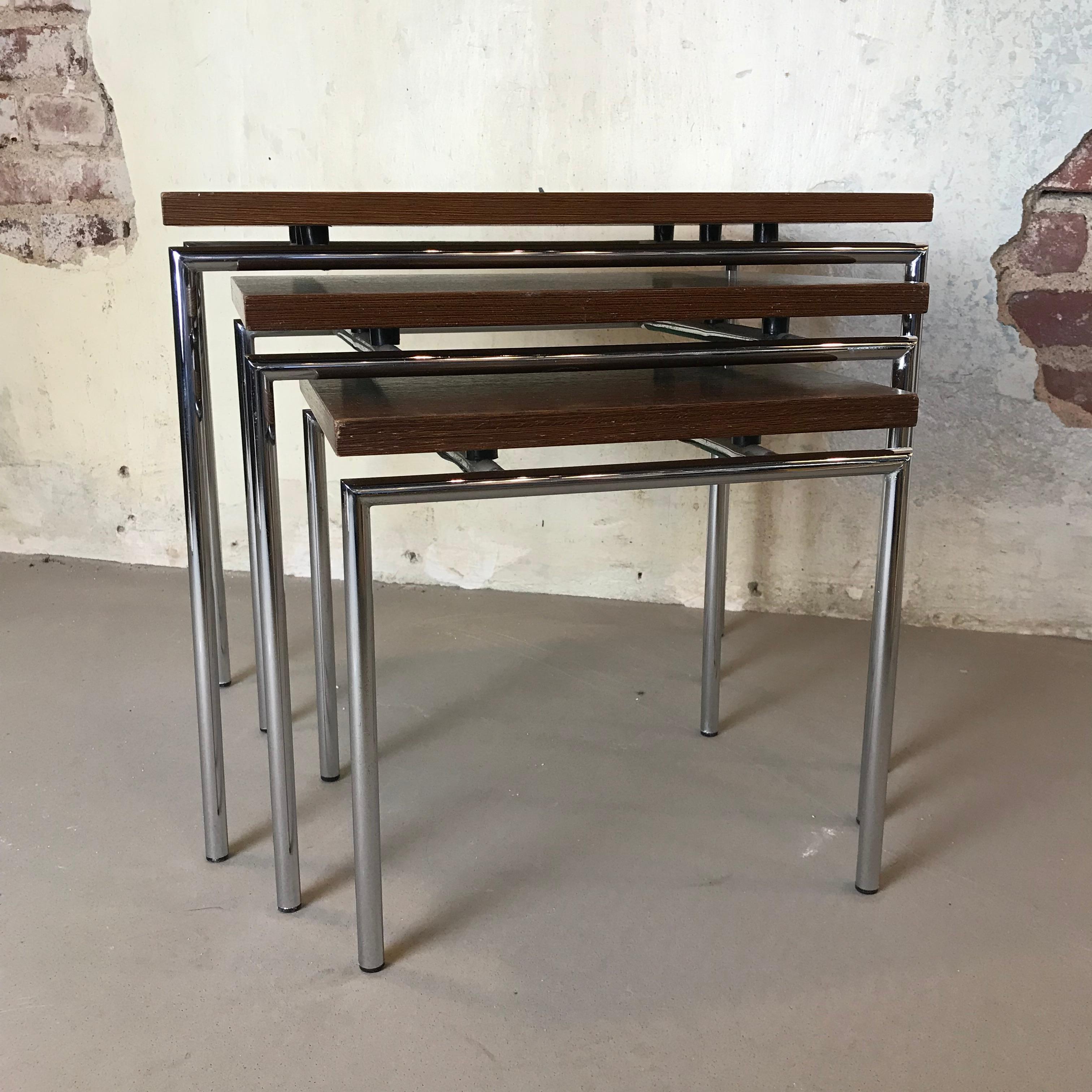 Veneer Midcentury Teak Nesting Tables by Cees Braakman for Pastoe, 1950s For Sale