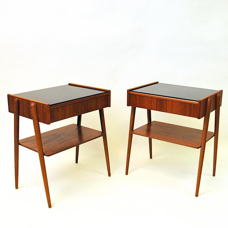 Midcentury Teak Night Table Pair by AB Carlström & Co Sweden, 1950s In Good Condition In Stockholm, SE