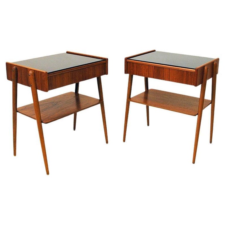 Midcentury Teak Night Table Pair by AB Carlström and Co Sweden, 1950s