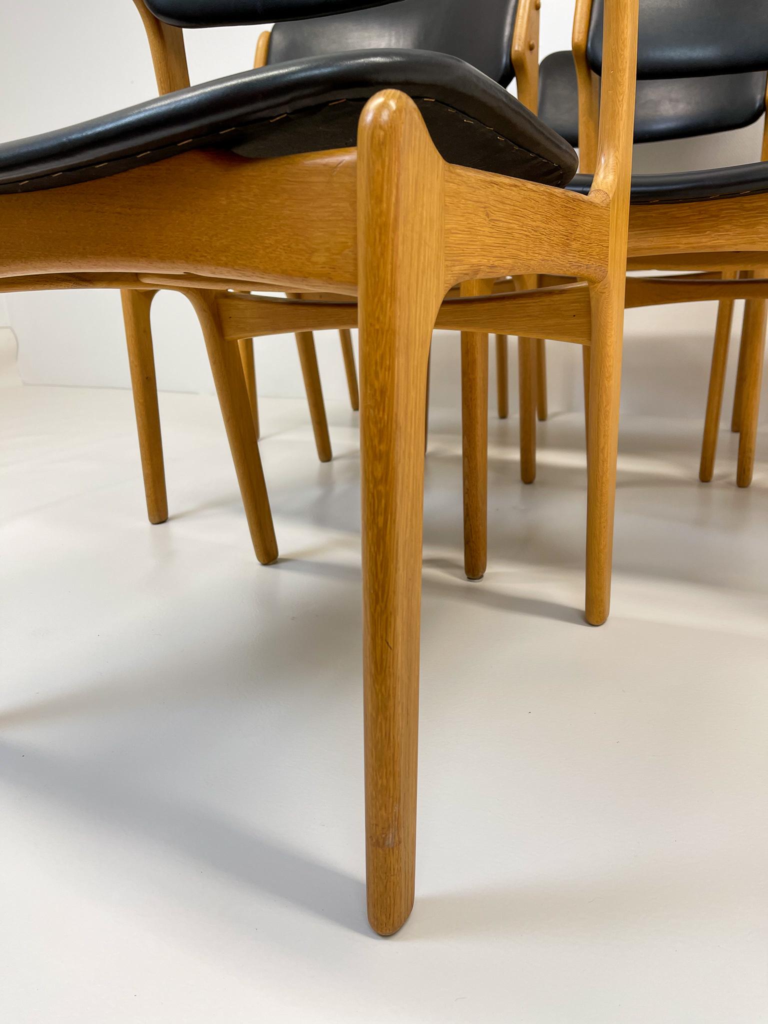 Danish Midcentury Teak Oak-Leather Dining Chairs Erik Buch, 