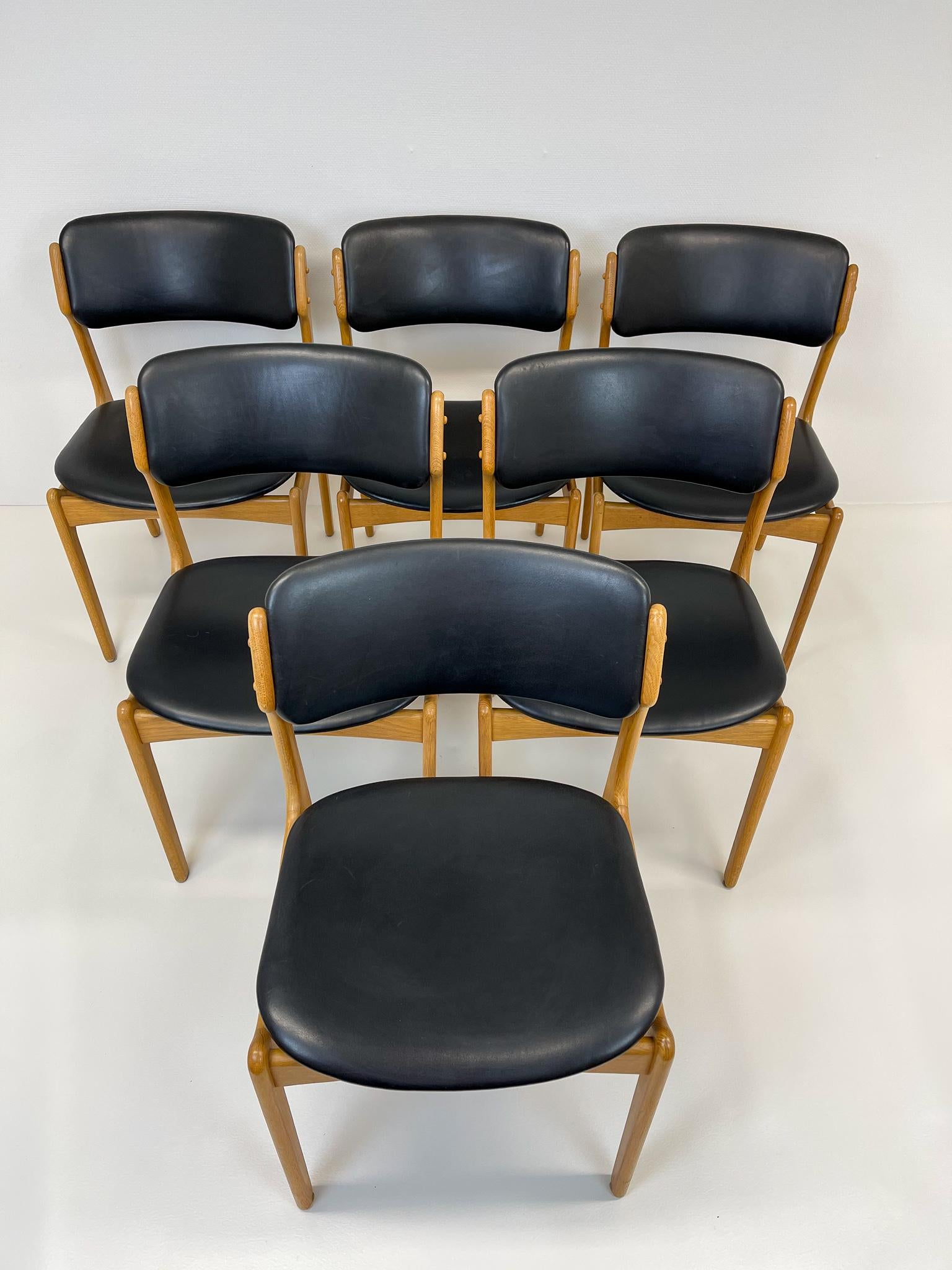Mid-20th Century Midcentury Teak Oak-Leather Dining Chairs Erik Buch, 