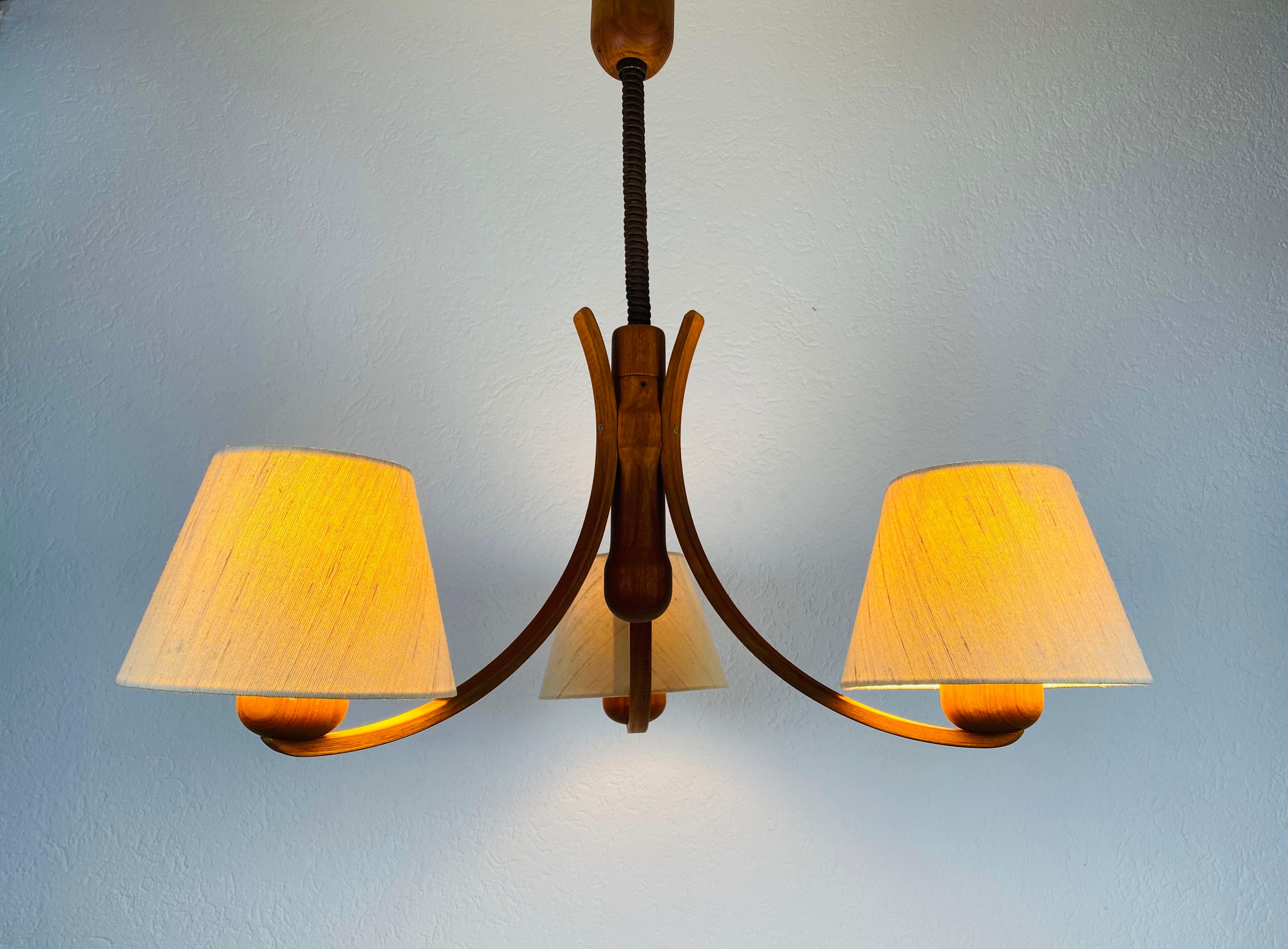 Midcentury Teak Pendant Lamp with 3 Arms by Domus, 1960s 3