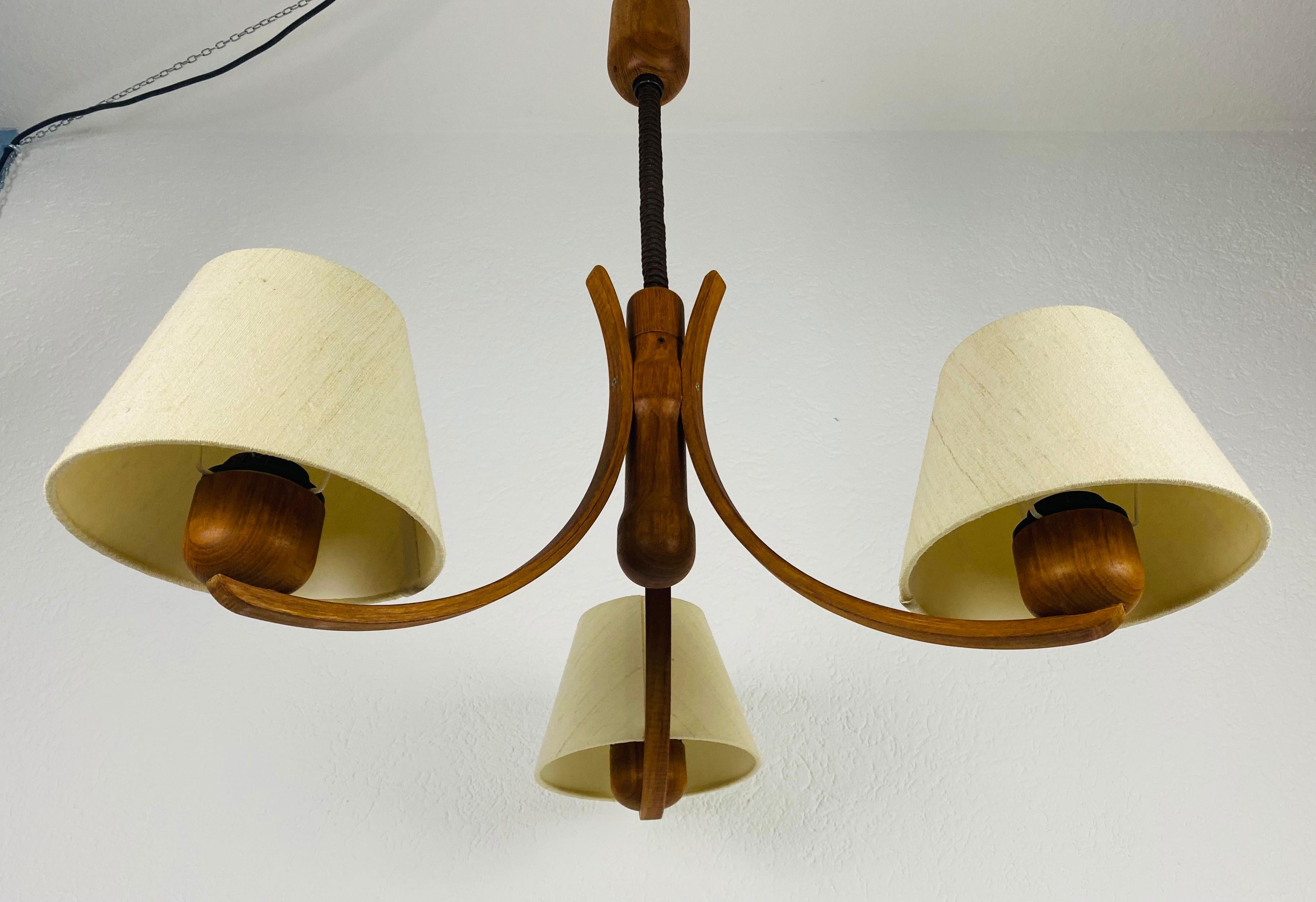 Midcentury Teak Pendant Lamp with 3 Arms by Domus, 1960s 4