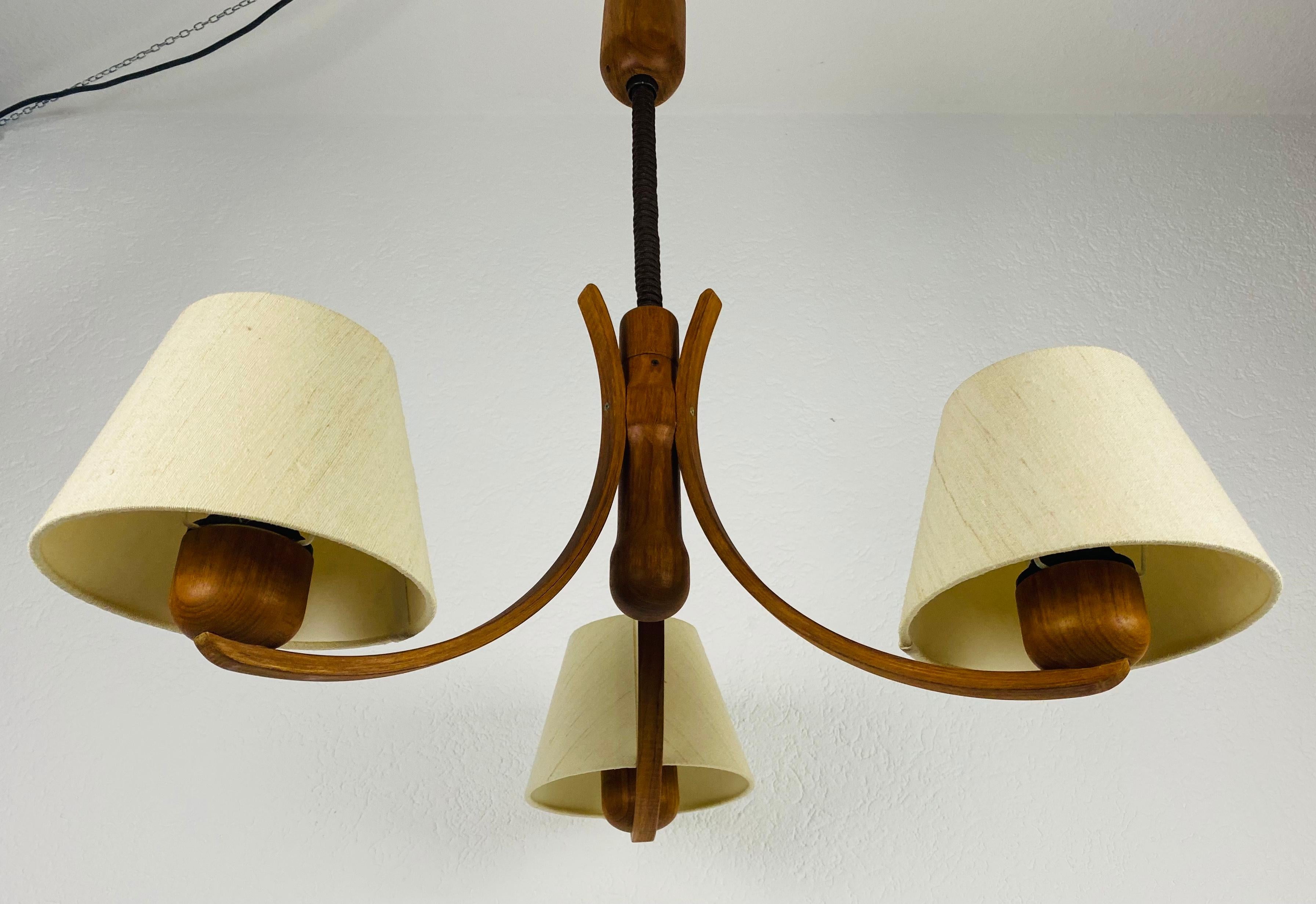 Midcentury Teak Pendant Lamp with 3 Arms by Domus, 1960s 5