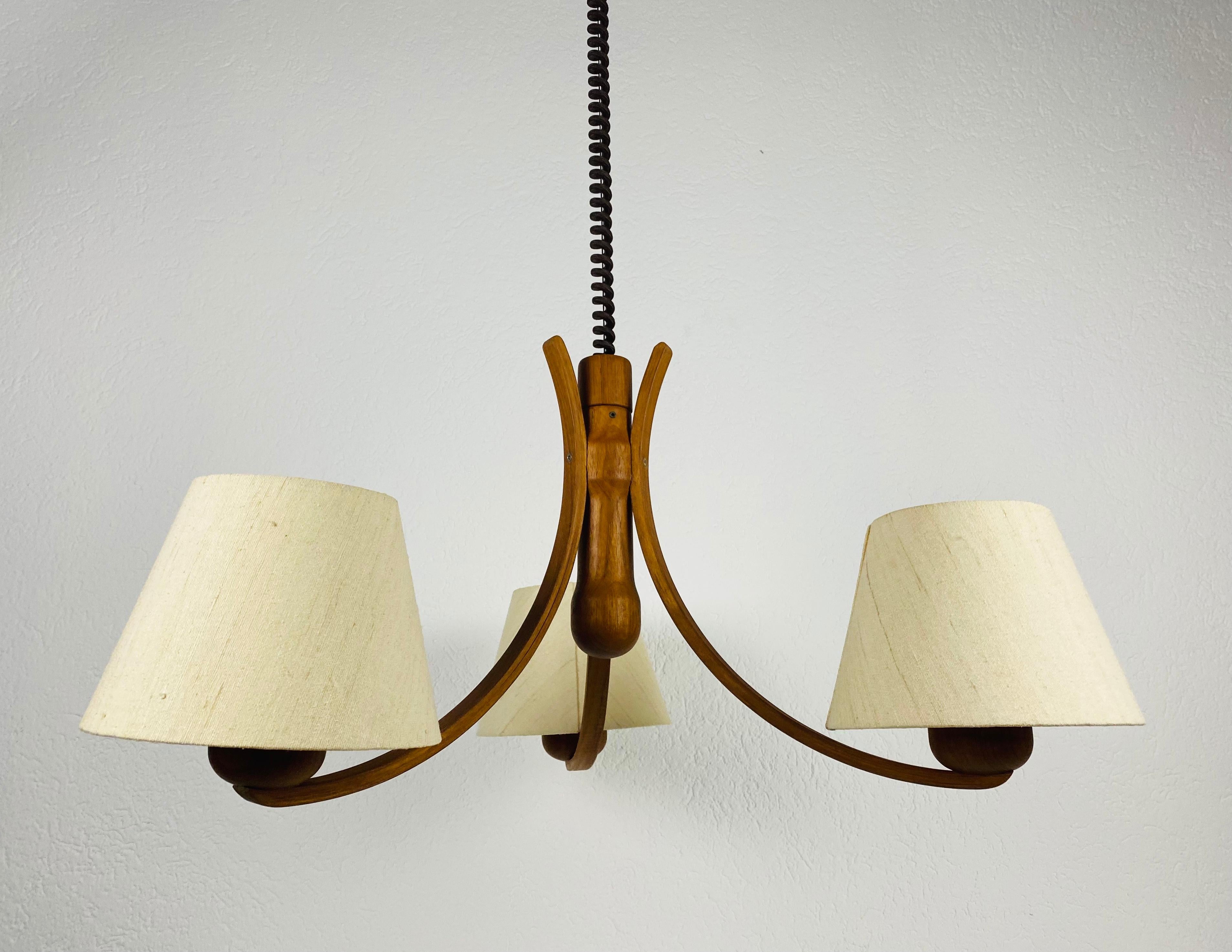 Mid-Century Modern Midcentury Teak Pendant Lamp with 3 Arms by Domus, 1960s