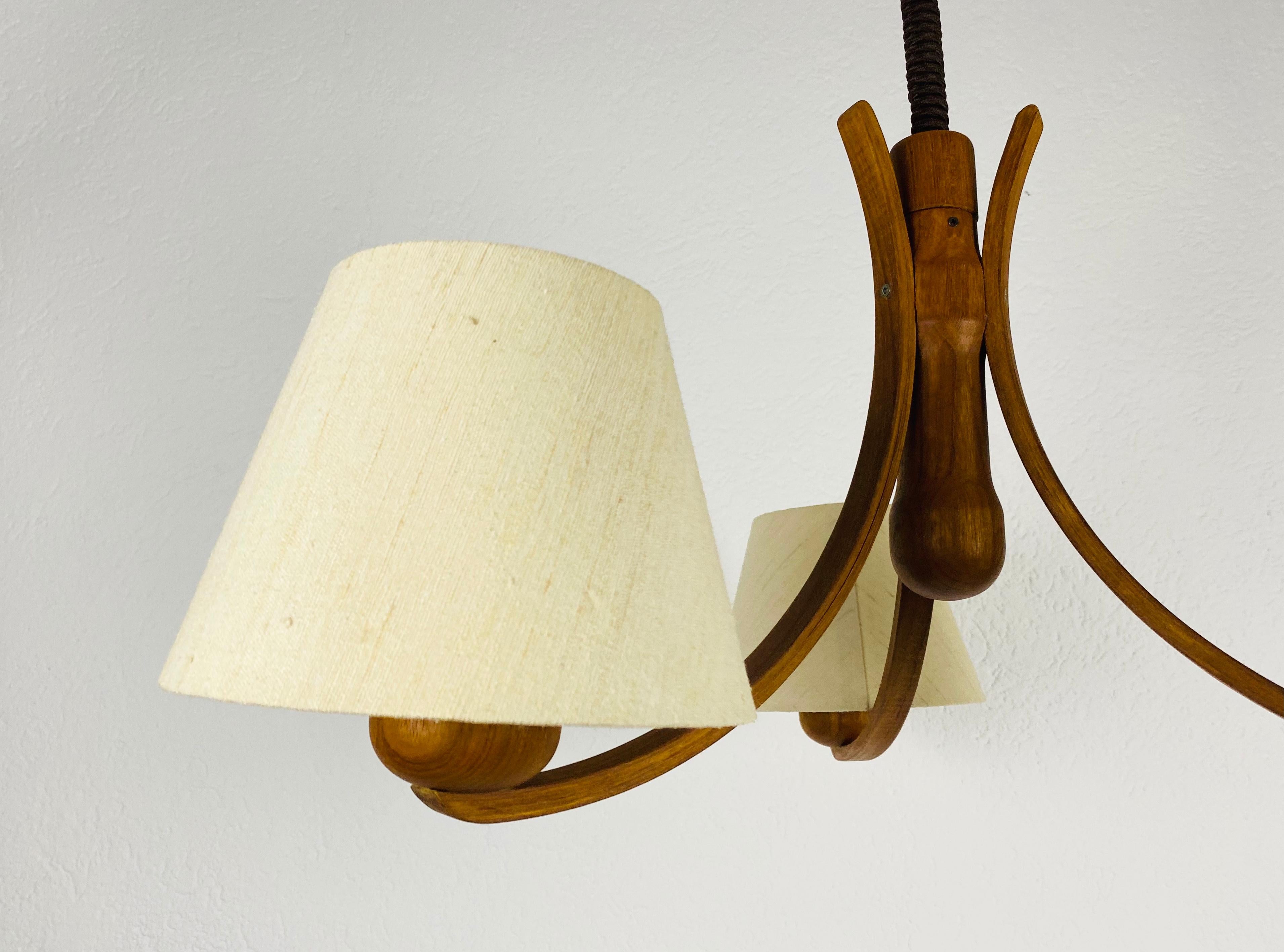German Midcentury Teak Pendant Lamp with 3 Arms by Domus, 1960s