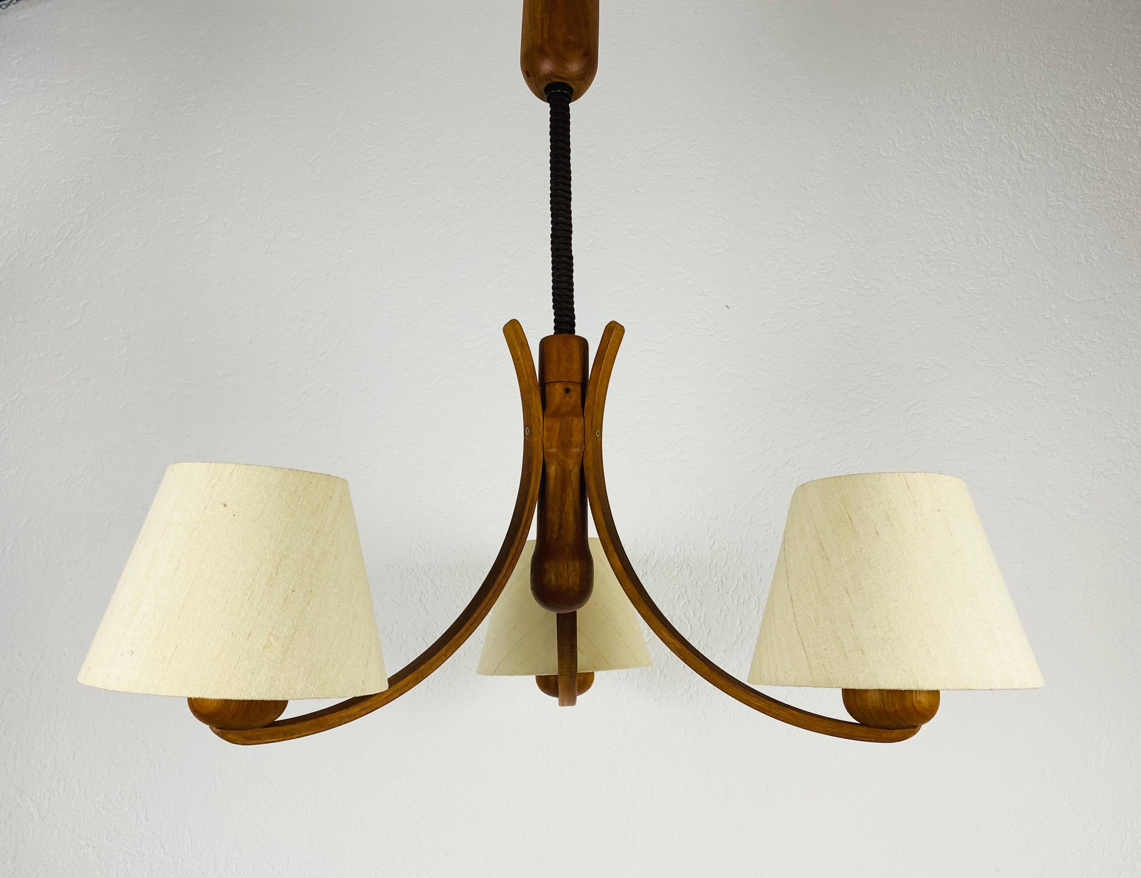 Mid-20th Century Midcentury Teak Pendant Lamp with 3 Arms by Domus, 1960s