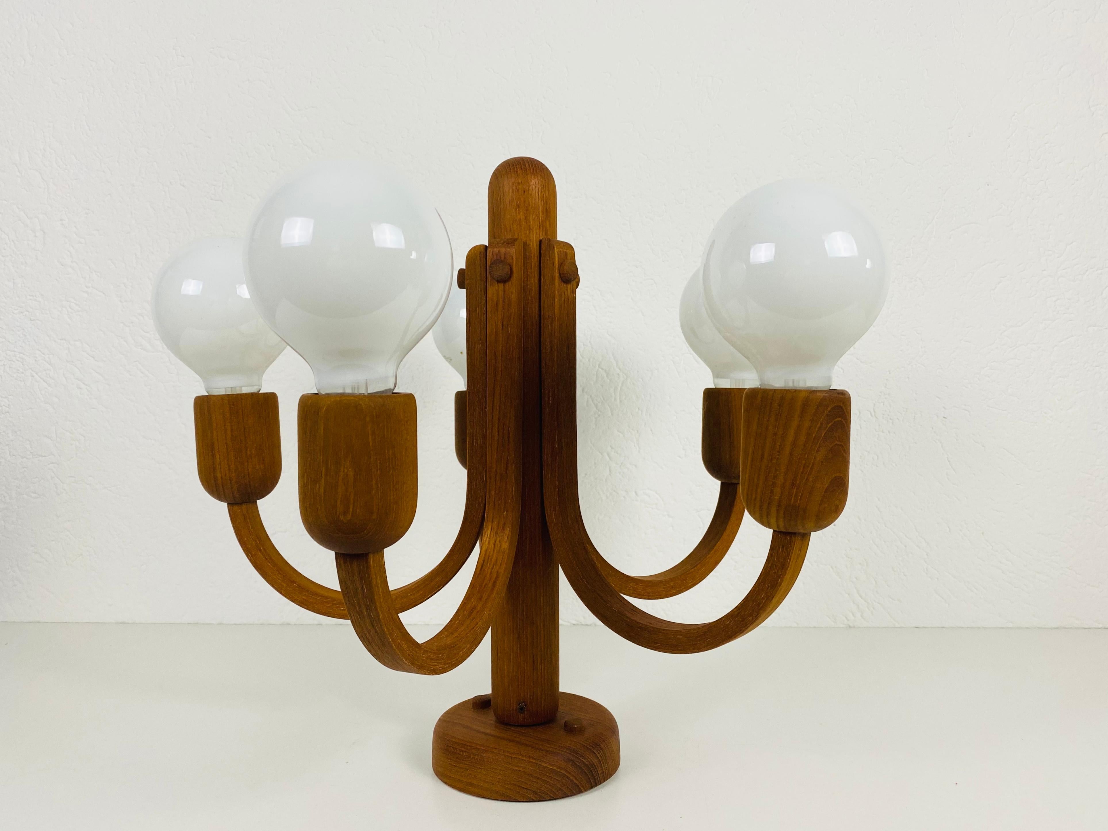 Mid-Century Modern Midcentury Teak Pendant Lamp with 5 Arms by Domus, 1960s