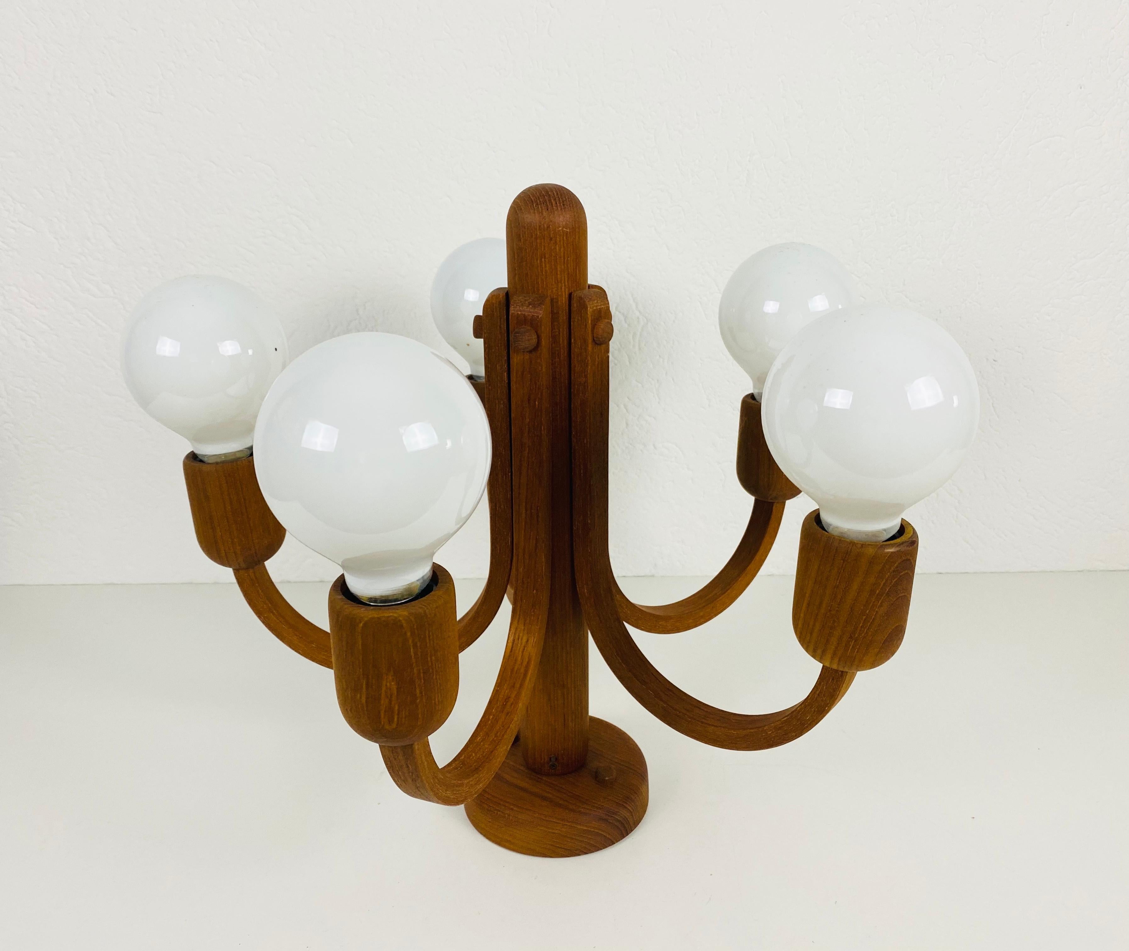 German Midcentury Teak Pendant Lamp with 5 Arms by Domus, 1960s