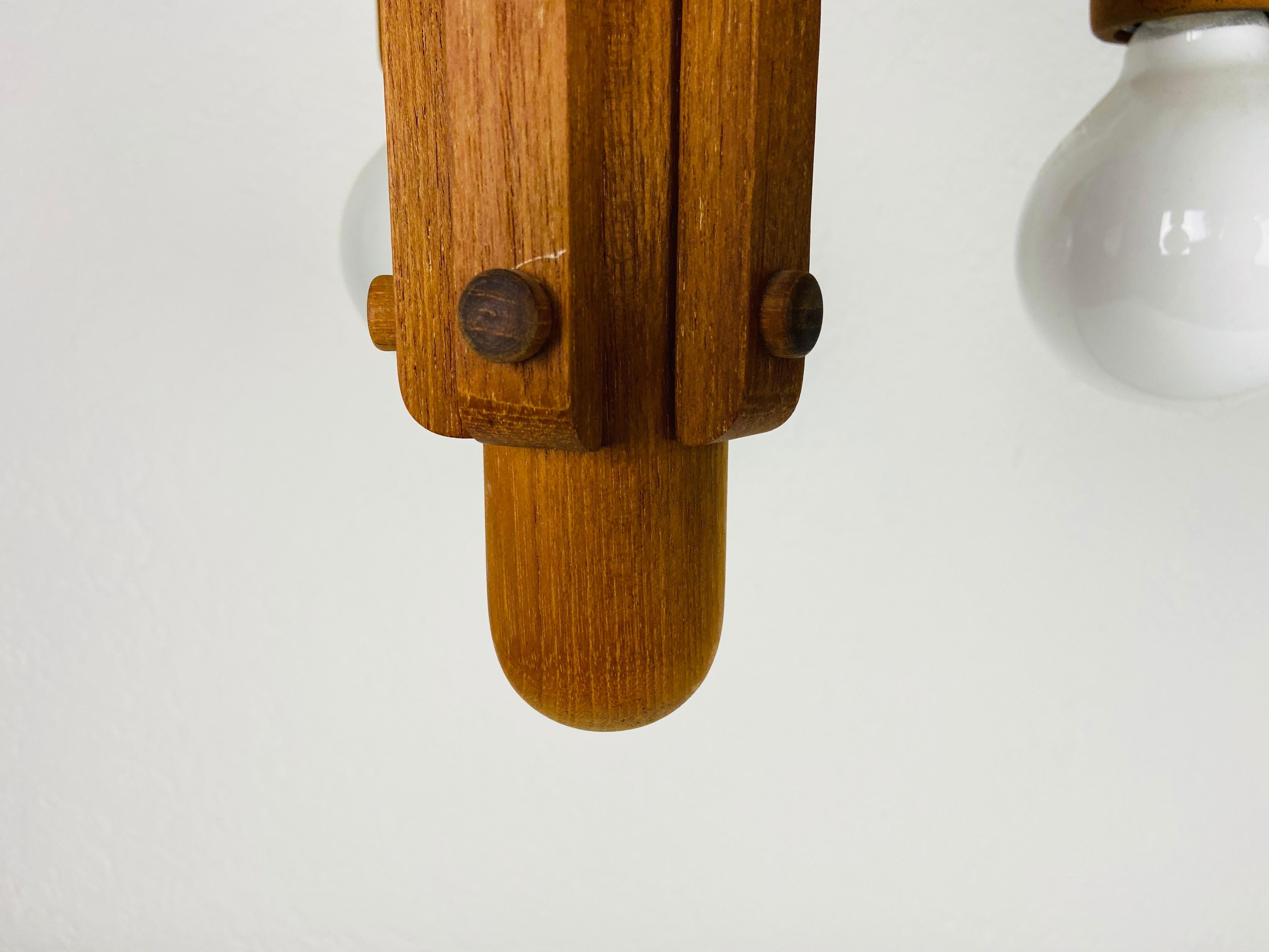 German Midcentury Teak Pendant Lamp with 5 Arms by Domus, 1960s