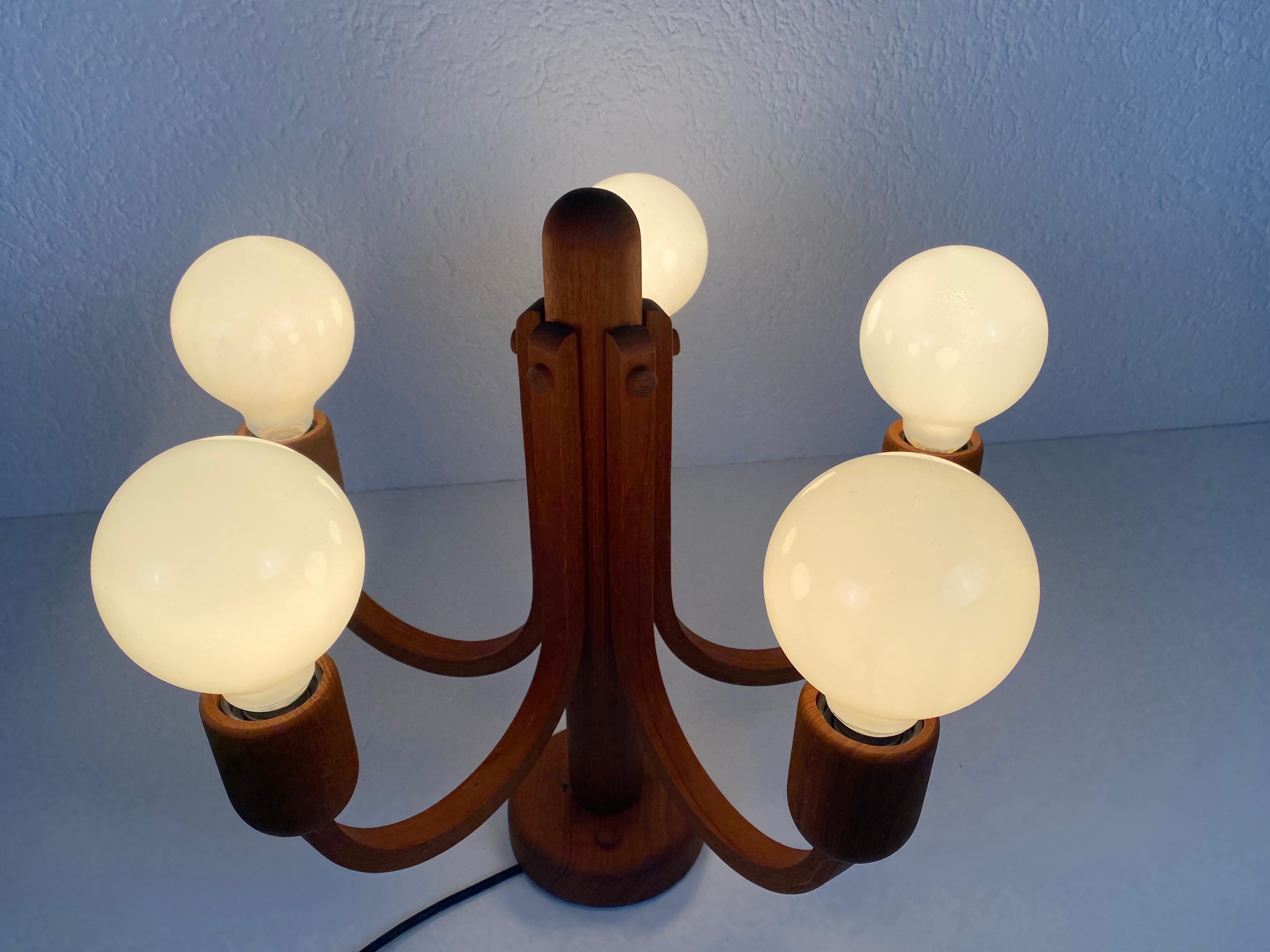 Mid-20th Century Midcentury Teak Pendant Lamp with 5 Arms by Domus, 1960s