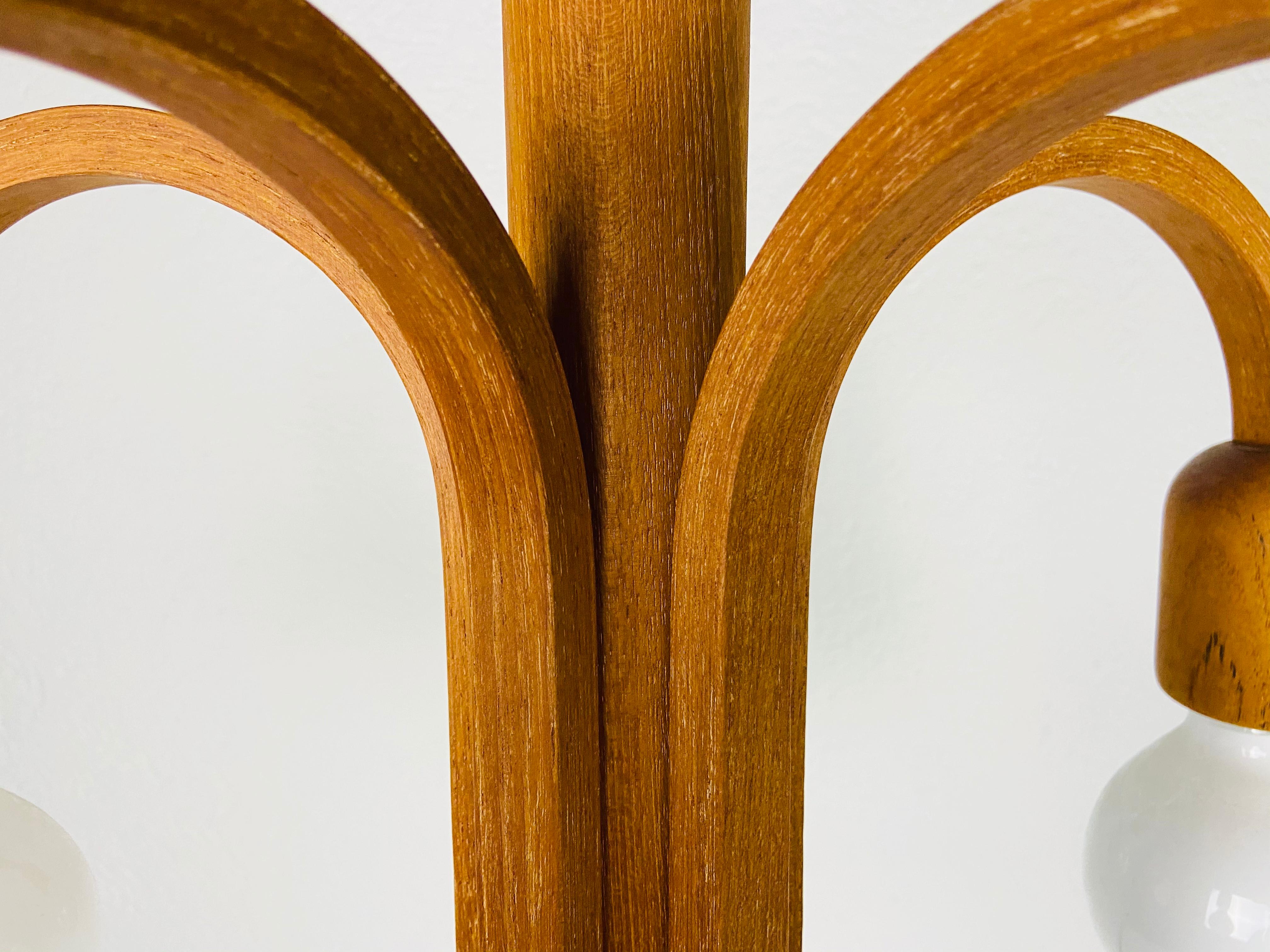 Midcentury Teak Pendant Lamp with 5 Arms by Domus, 1960s In Good Condition In Hagenbach, DE