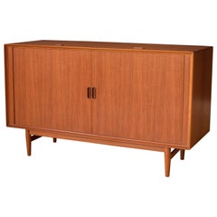Retro Mid Century Teak Sibast Tambour Door Stereo Console Cabinet by Arne Vodder