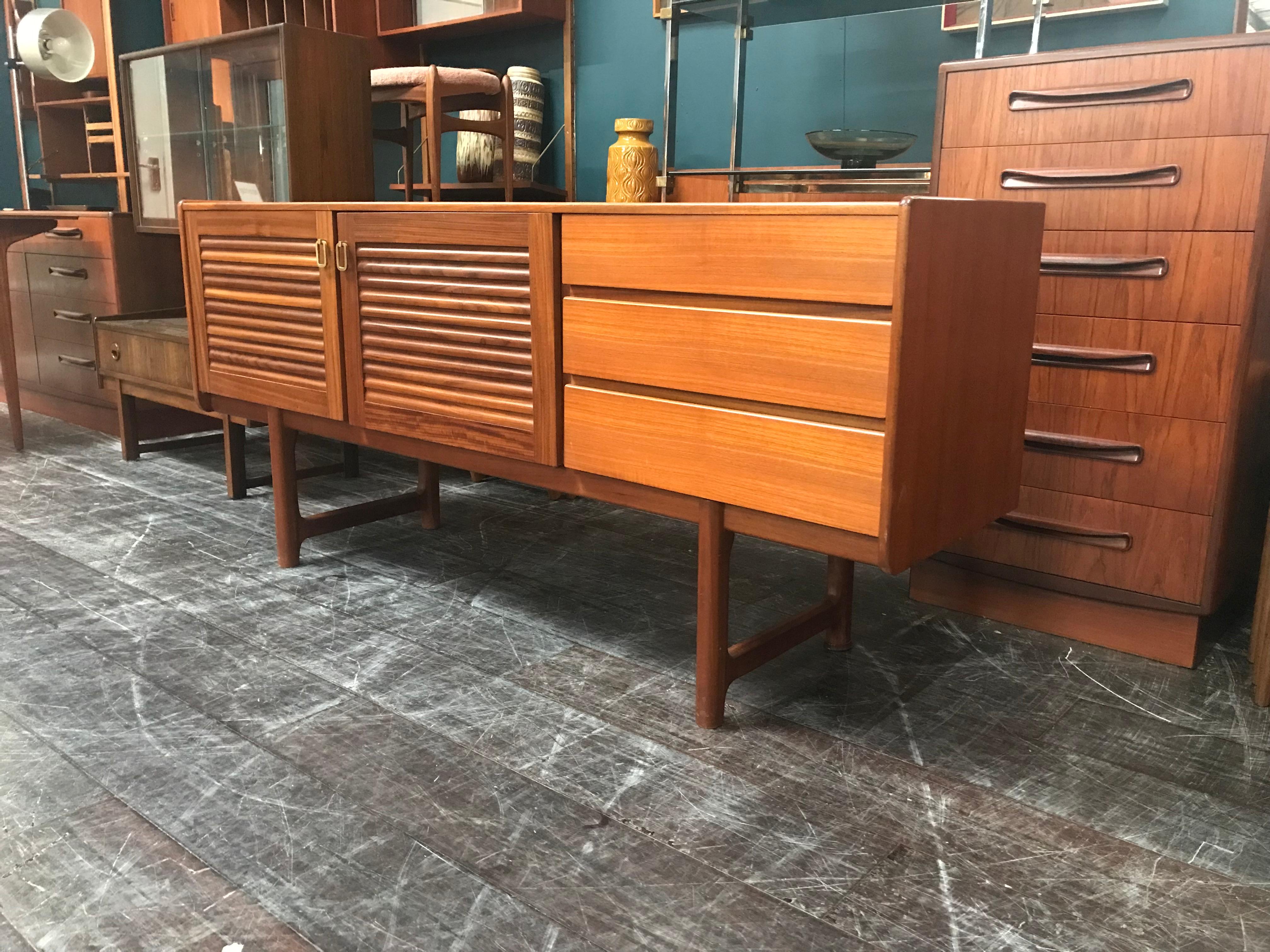 Scottish Midcentury Teak Sideboard with Louvre Doors by Tom Robertson for A.H. McIntosh For Sale