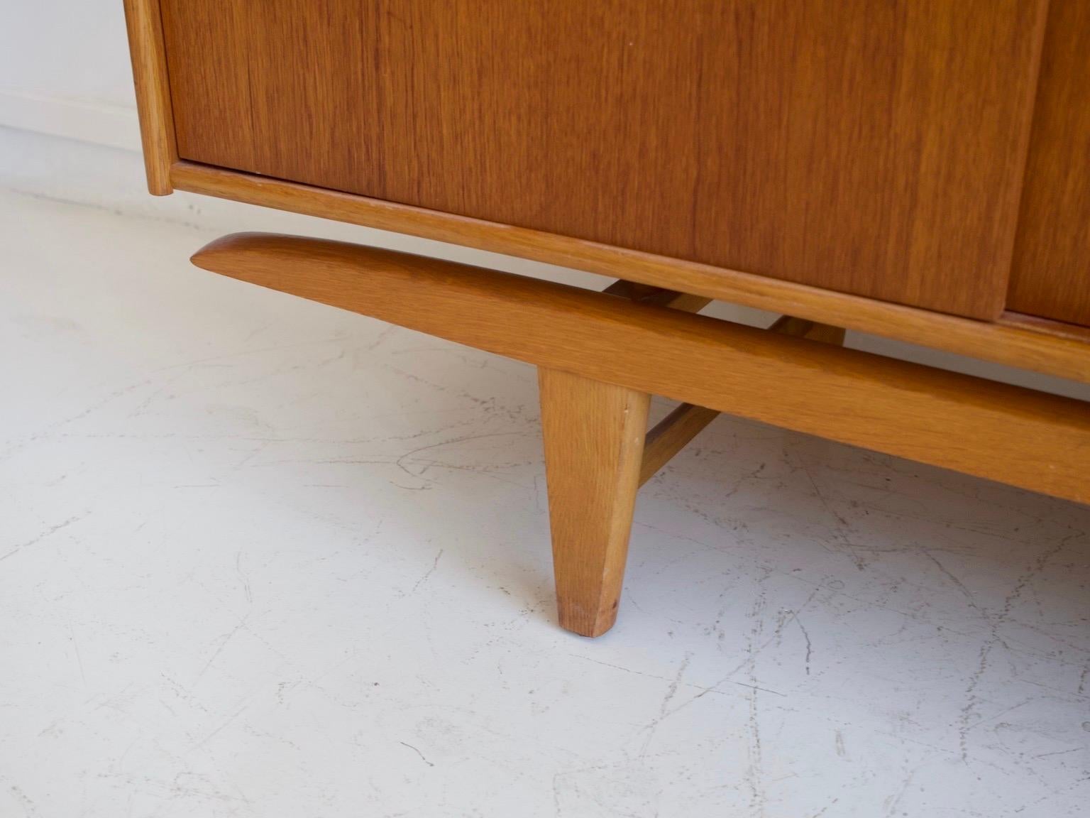 Midcentury Teak Sideboard with Sliding Doors and Drawers 4