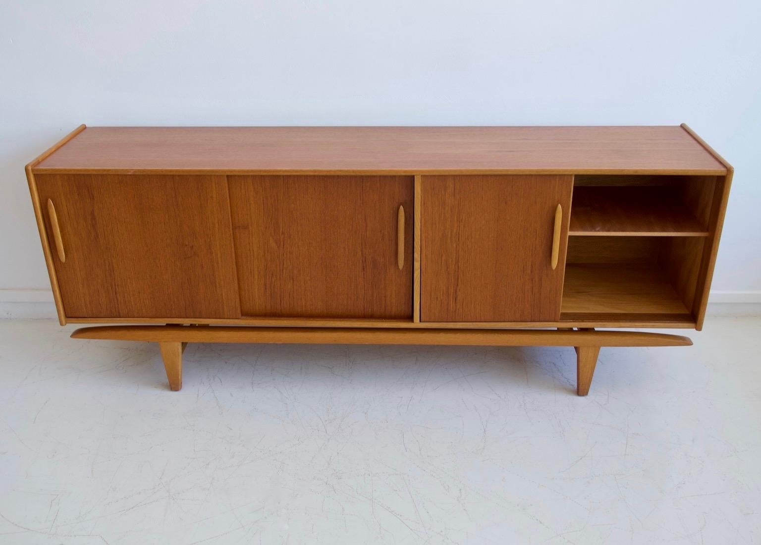 Swedish Midcentury Teak Sideboard with Sliding Doors and Drawers