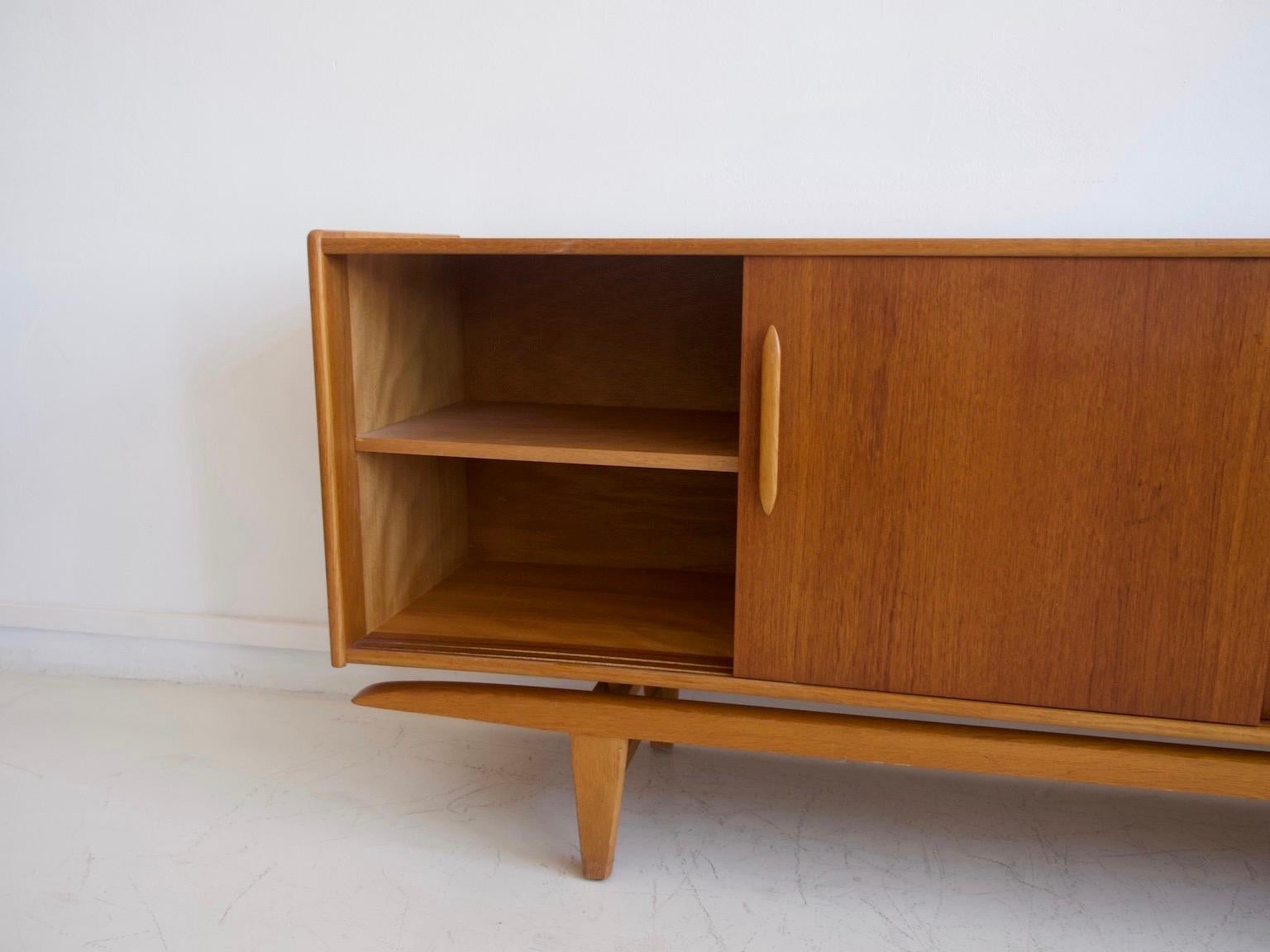 Midcentury Teak Sideboard with Sliding Doors and Drawers 2