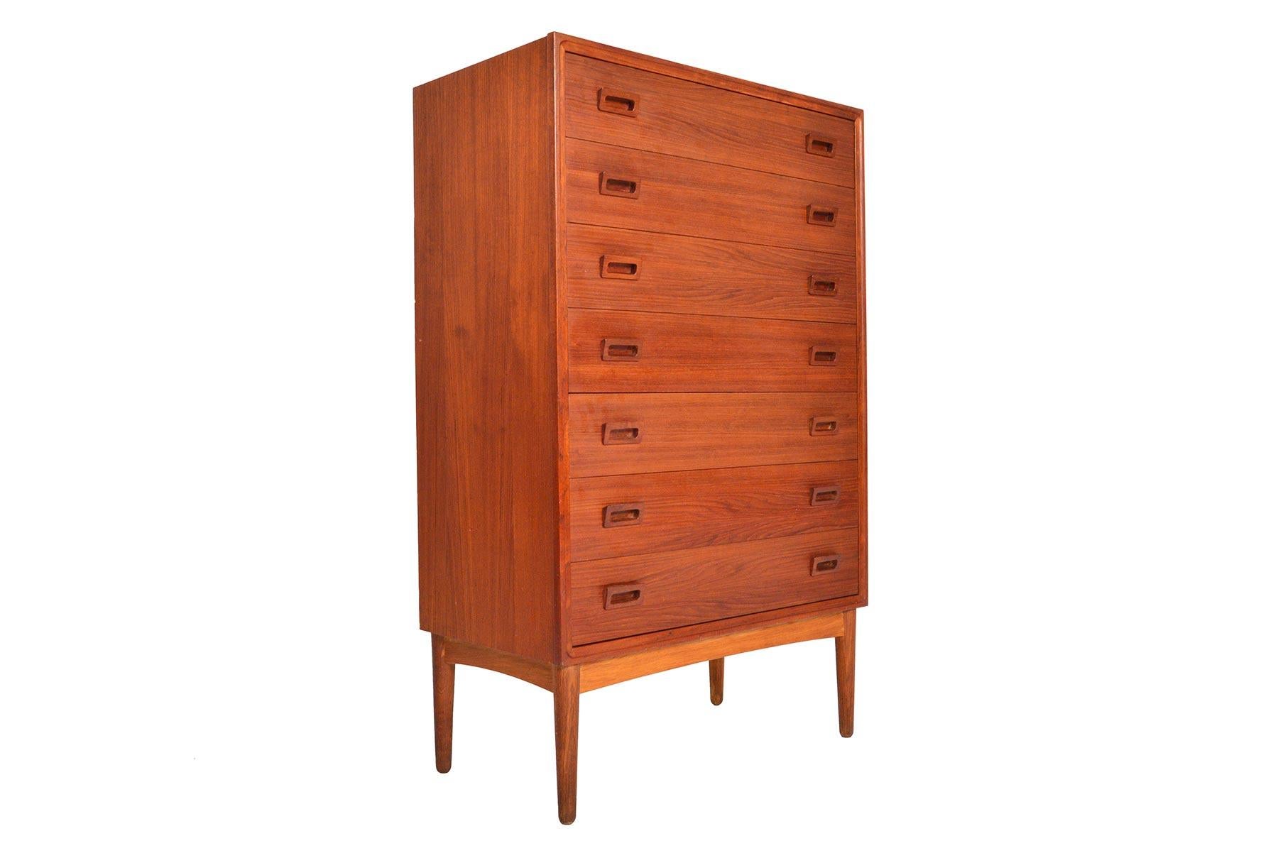 20th Century Midcentury Teak Trapezoidal Pull Seven Drawer Highboy Dresser