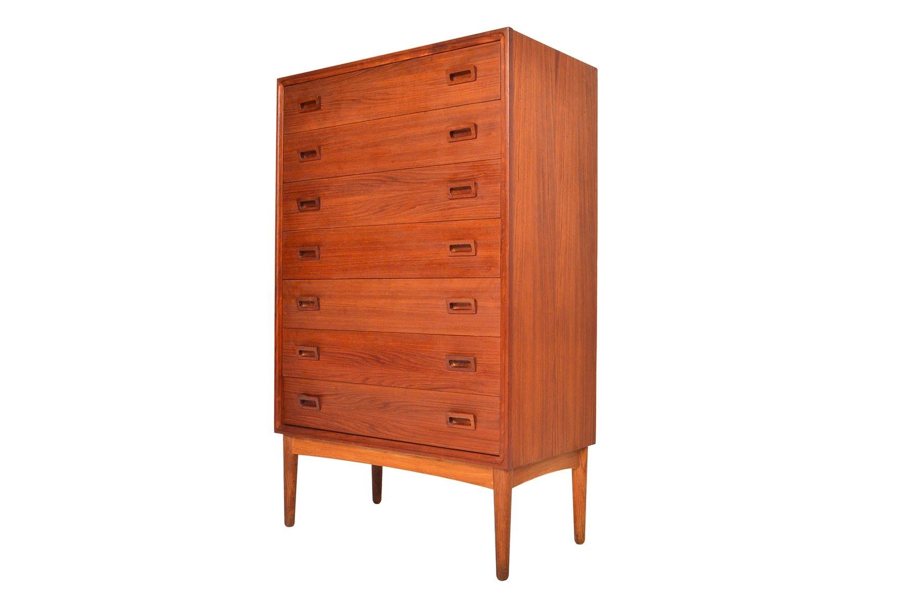 Midcentury Teak Trapezoidal Pull Seven Drawer Highboy Dresser 1