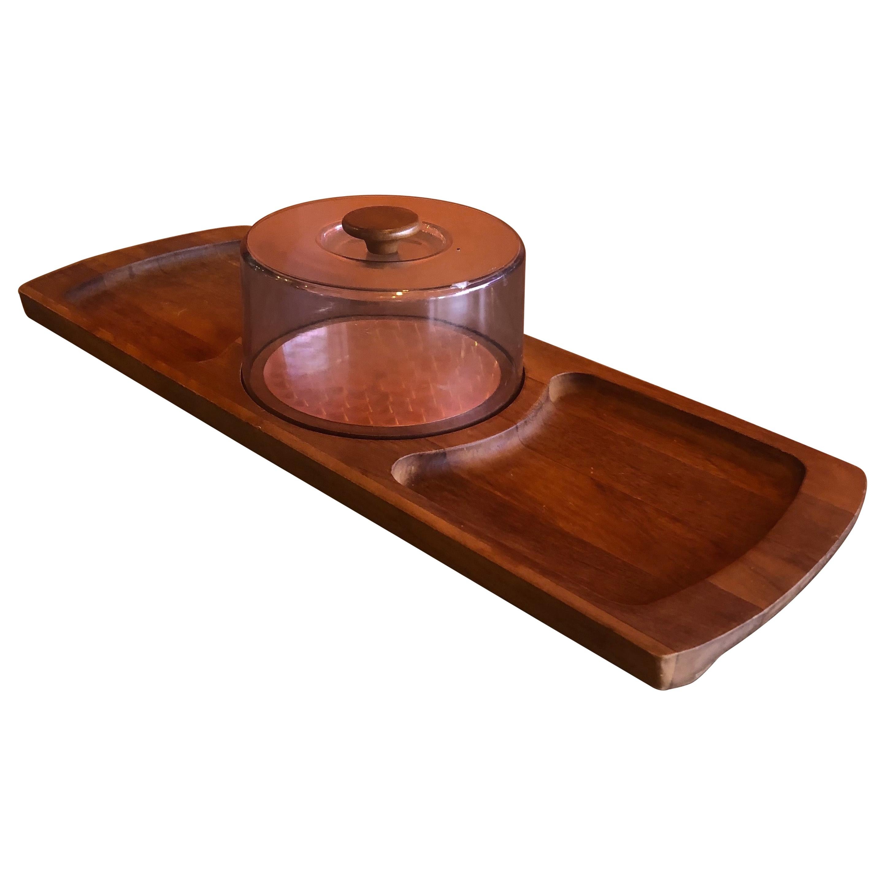 Midcentury Teak Tray / Cheese Board with Dome by Luthje Wood of Denmark