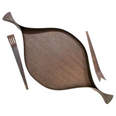 Midcentury Teak Tray & Salad Serving Set, Style of Arthur Umanoff