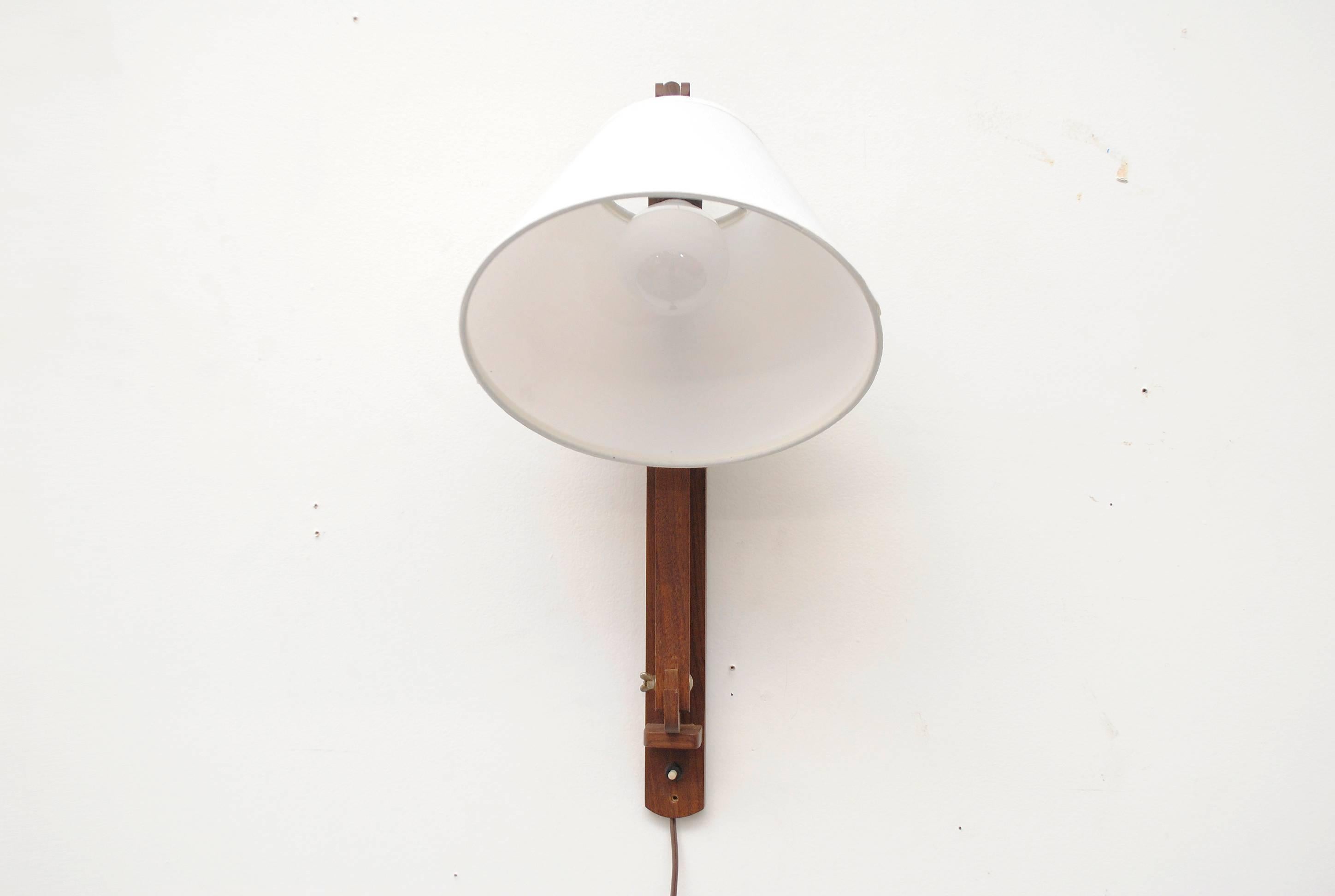 Mid-Century Modern Midcentury Teak Wall Lamp with White Shade
