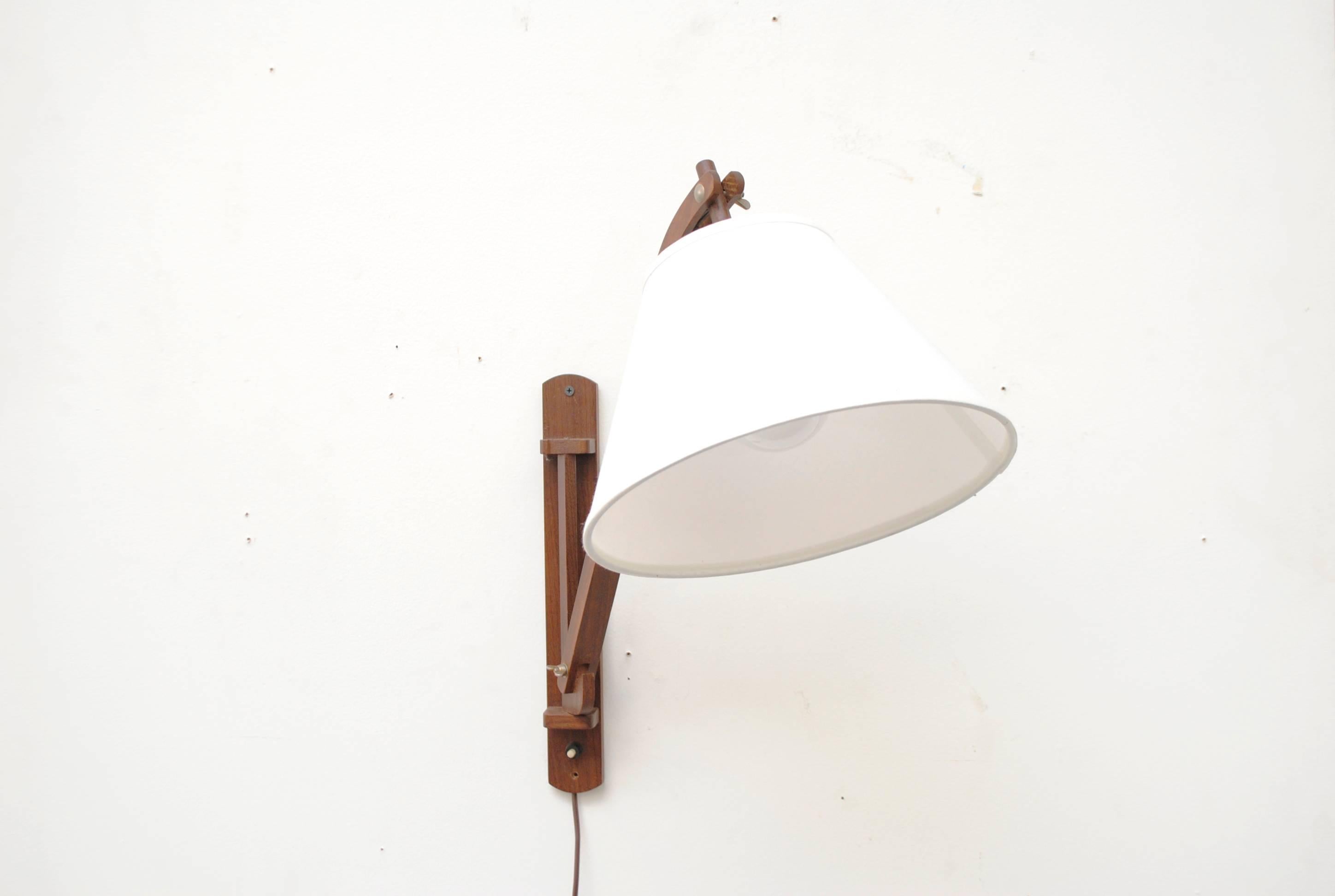 Dutch Midcentury Teak Wall Lamp with White Shade