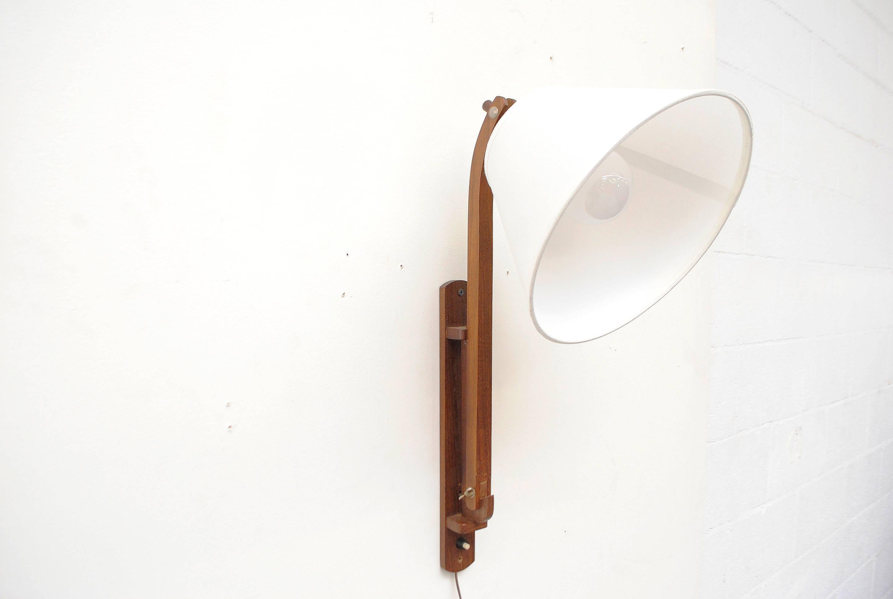 Mid-20th Century Midcentury Teak Wall Lamp with White Shade