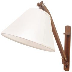 Midcentury Teak Wall Lamp with White Shade