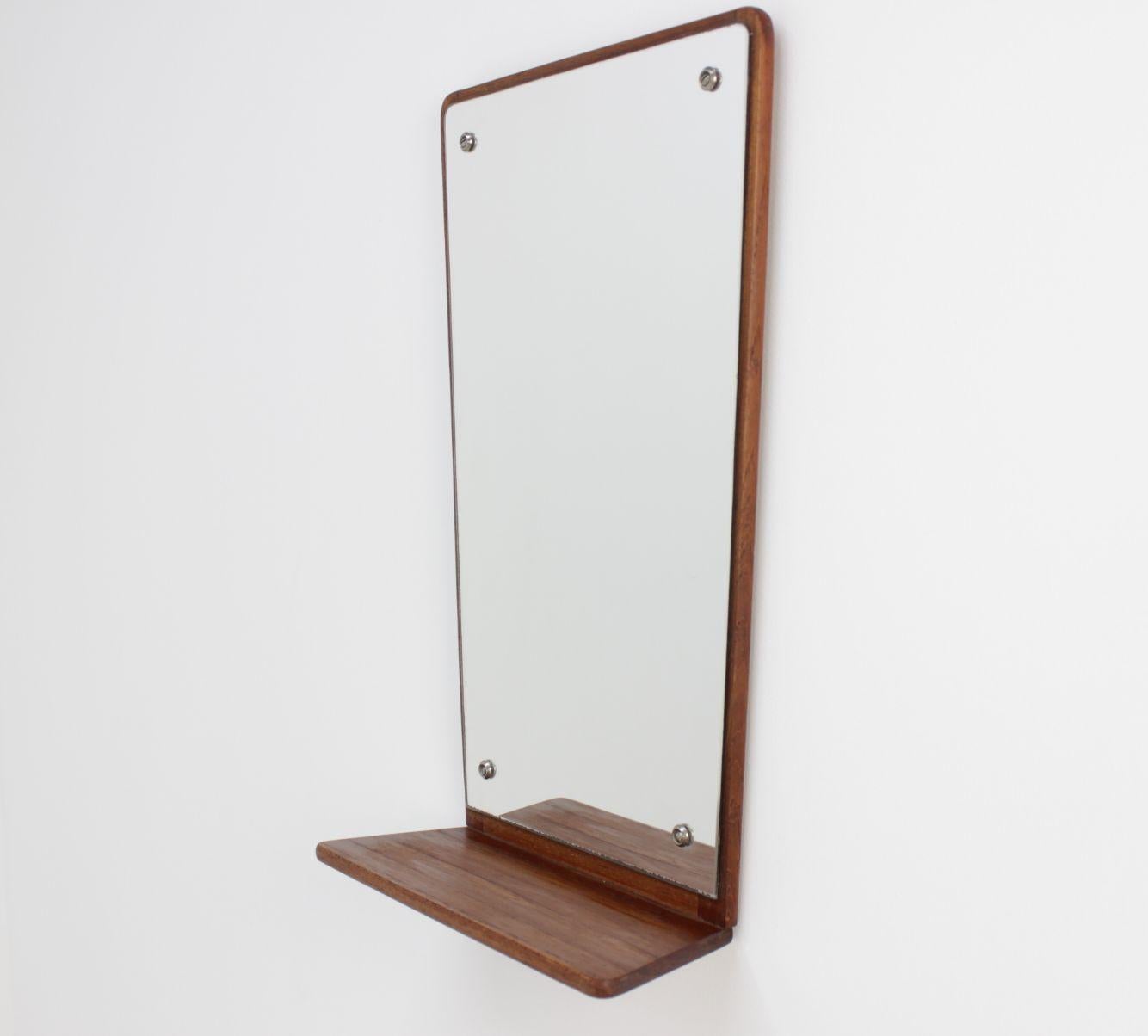 Mid-20th Century Midcentury Teak Wall Mirror with Shelf, Denmark, by Jansen Spejle, 1960s