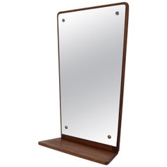 Midcentury Teak Wall Mirror with Shelf, Denmark, by Jansen Spejle, 1960s