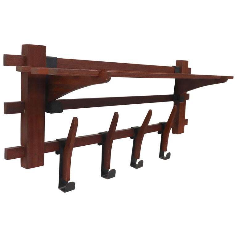 Midcentury Teak Wall Mount Coat Rack For Sale at 1stDibs