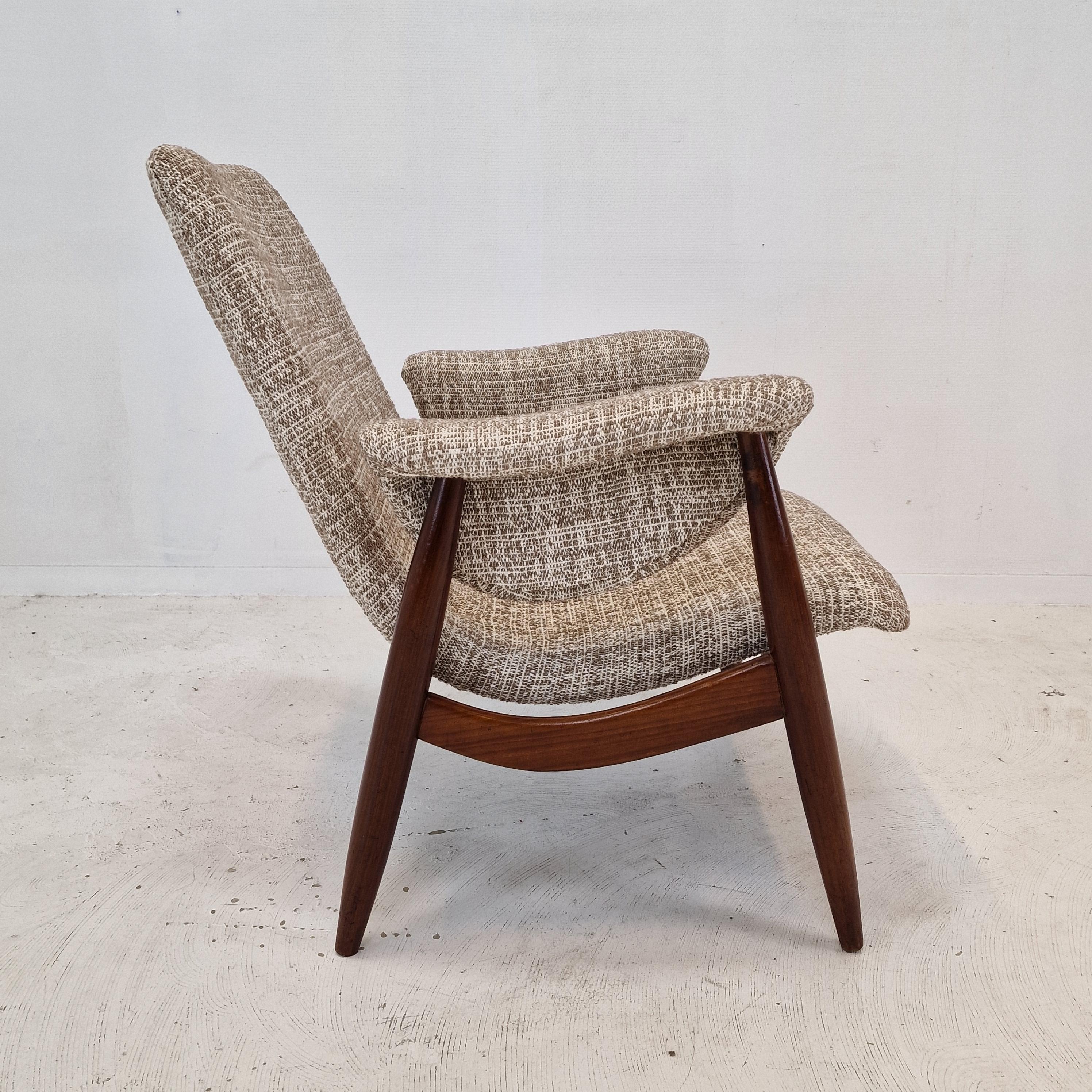 Fabric Midcentury Teak Wébé Armchair by Louis Van Teeffelen, 1960s For Sale