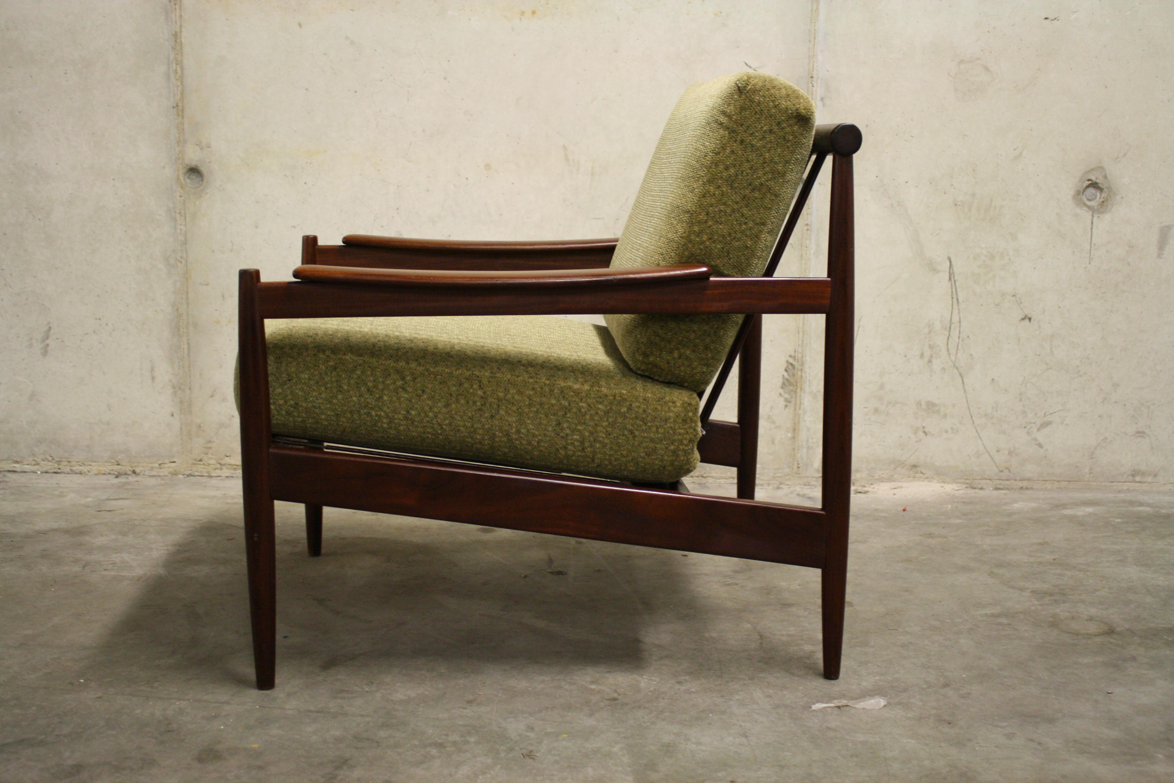 Fabric Midcentury Teak Wooden Scandinavian Lounge Chair, 1960s, Denmark