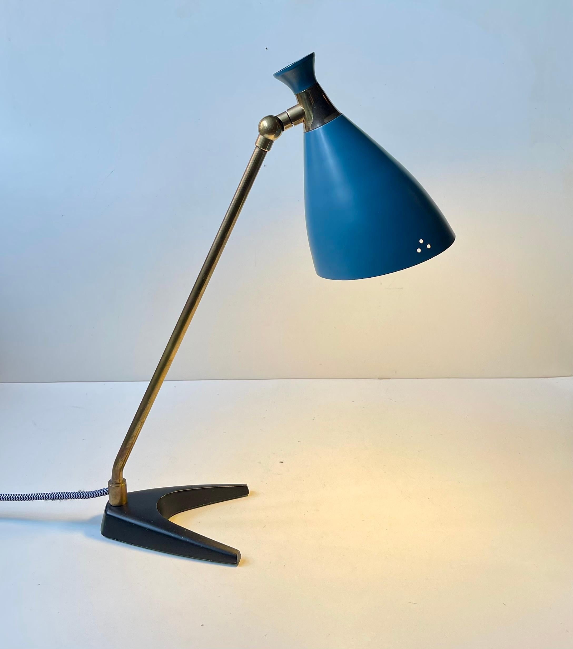 Petrolblaue Diablo-Tischlampe von Solbergs Fabrikker aus der Jahrhundertmitte, 1950er Jahre (Moderne der Mitte des Jahrhunderts) im Angebot