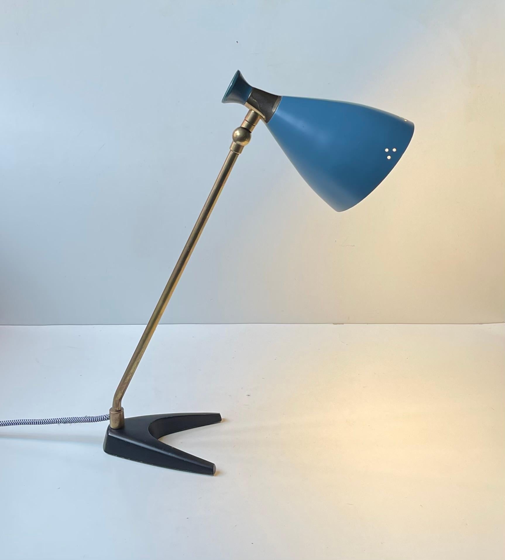 Petrolblaue Diablo-Tischlampe von Solbergs Fabrikker aus der Jahrhundertmitte, 1950er Jahre (Norwegisch) im Angebot