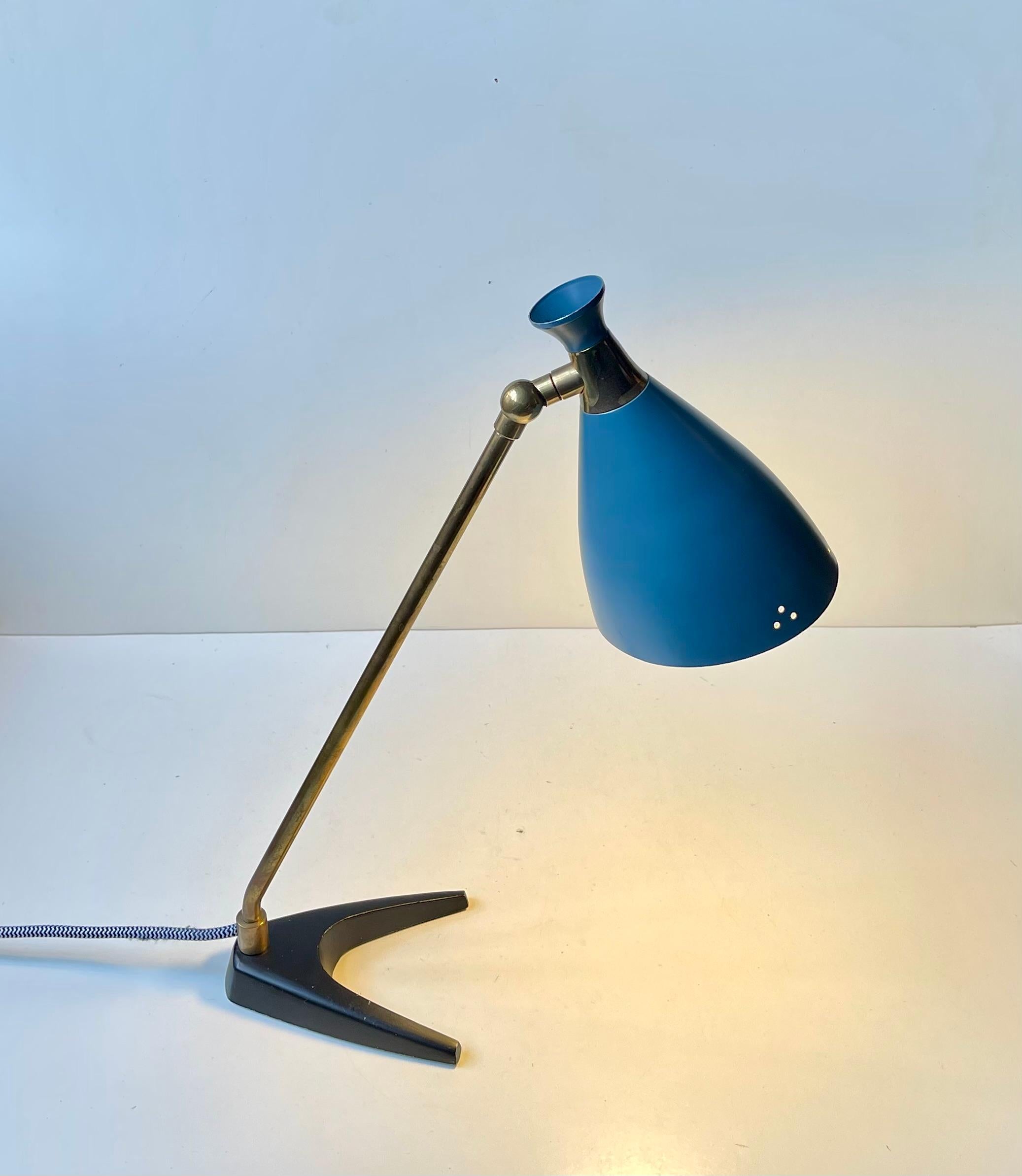 Petrolblaue Diablo-Tischlampe von Solbergs Fabrikker aus der Jahrhundertmitte, 1950er Jahre im Zustand „Gut“ im Angebot in Esbjerg, DK