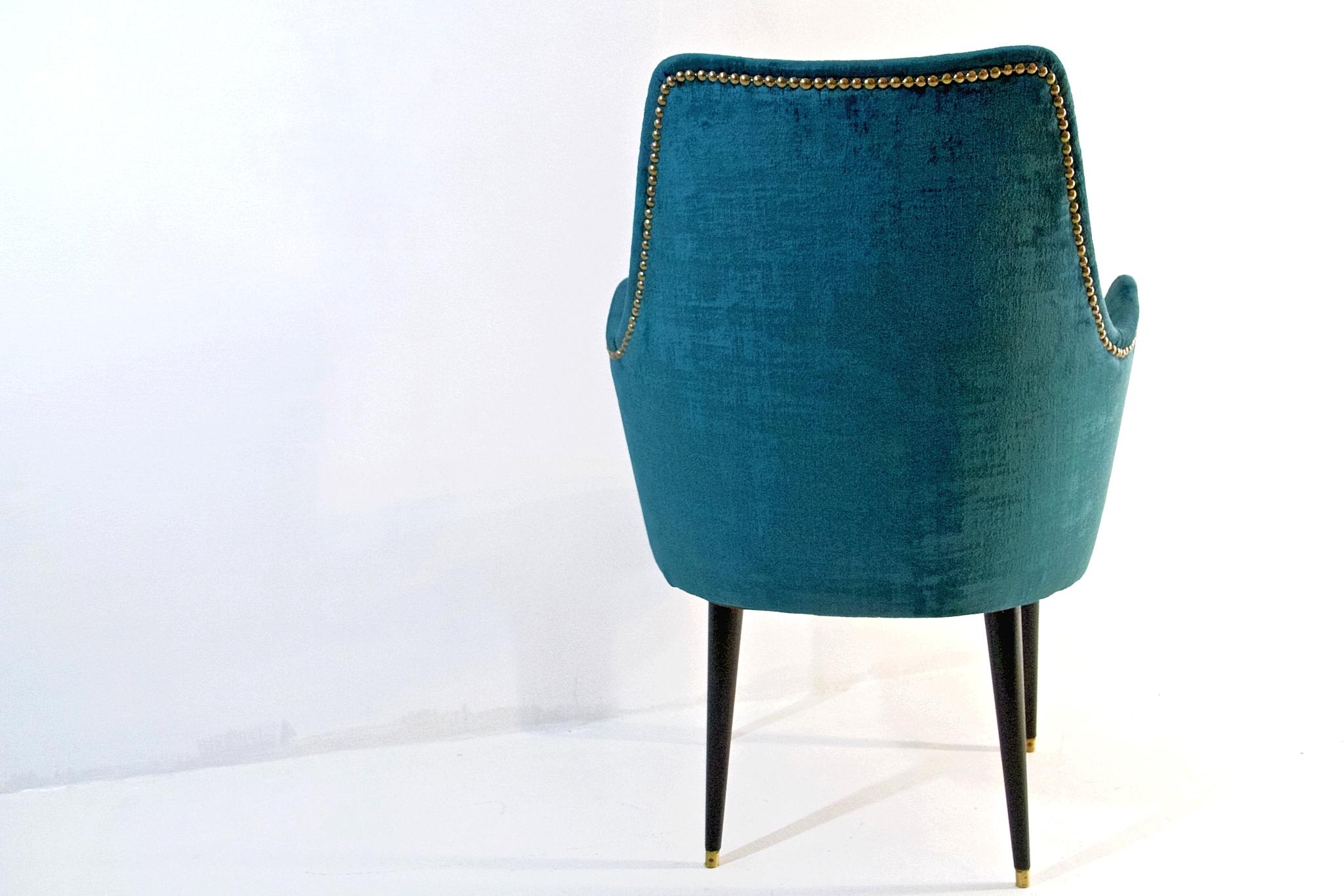 Mid-Century Modern Midcentury Teal Velvet Chairs by Osvaldo Borsani, Italy