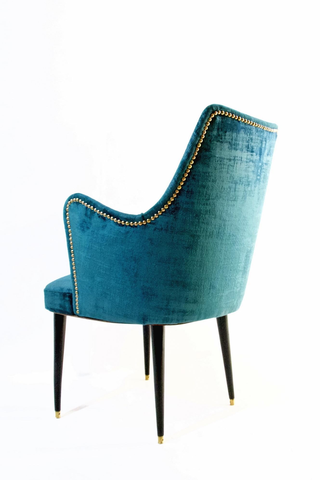 Italian Midcentury Teal Velvet Chairs by Osvaldo Borsani, Italy
