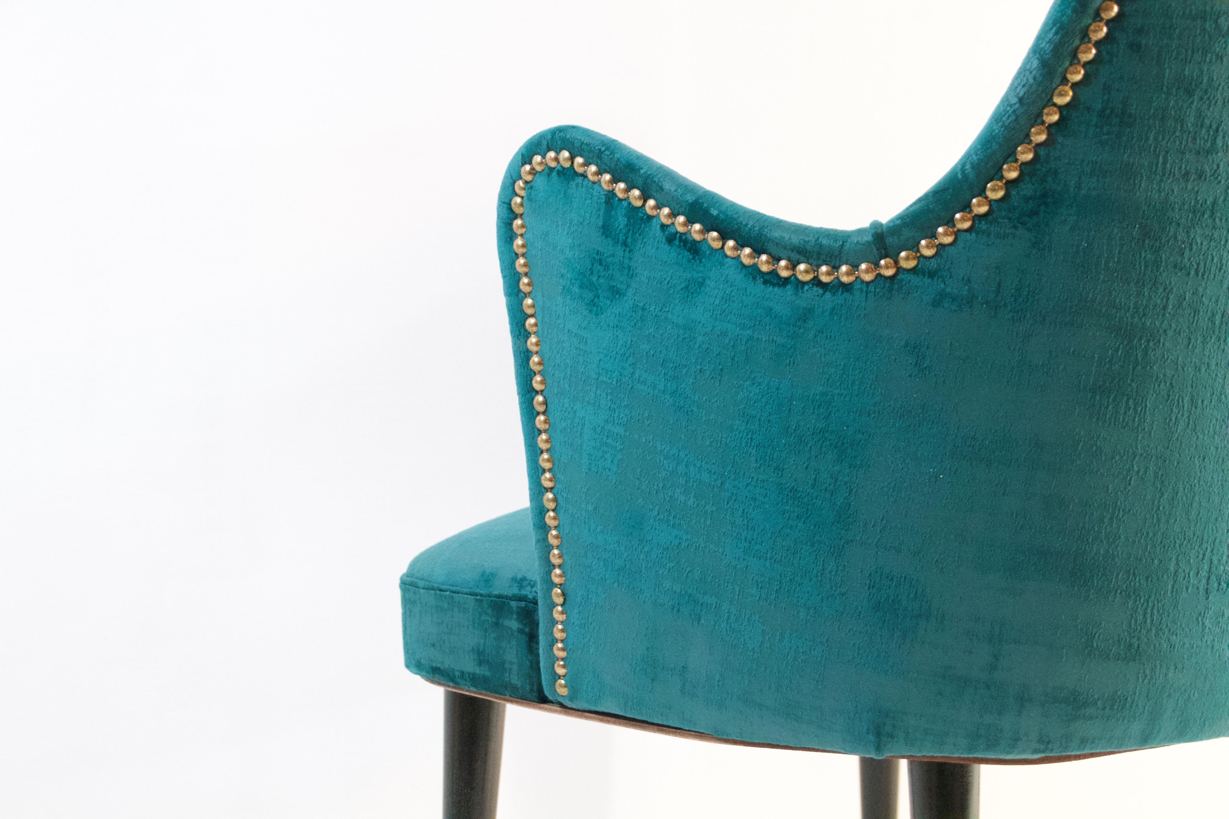 Italian Midcentury Teal Velvet Chairs by Osvaldo Borsani, Italy