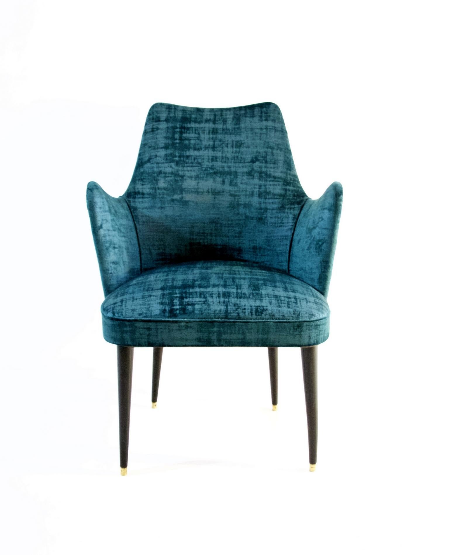 Midcentury Teal Velvet Chairs by Osvaldo Borsani, Italy In Excellent Condition In Albano Laziale, Rome/Lazio