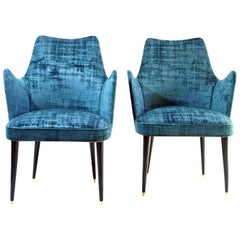 Midcentury Teal Velvet Chairs by Osvaldo Borsani, Italy