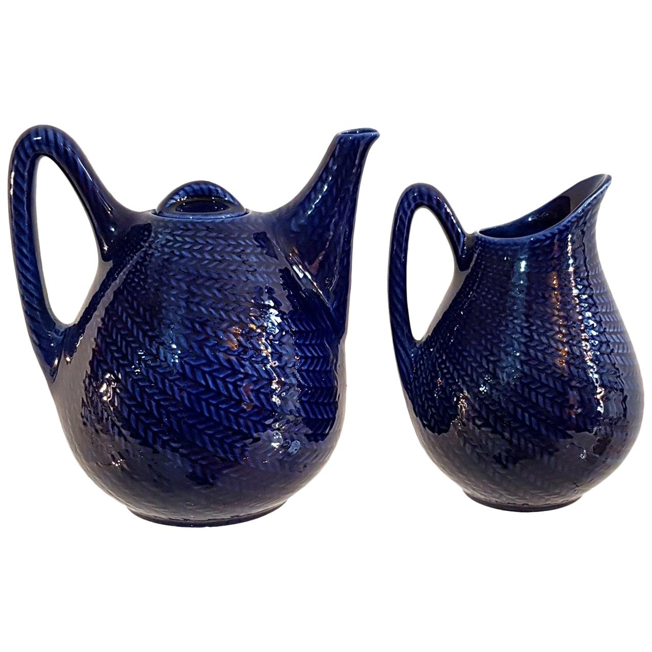 Mid Century Teapot and Jug Blå eld by Hertha Bengtsson for Gustavsberg Sweden For Sale